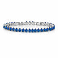 JeenMata 5.5 Carat September Blue Sapphire - Pear Cut Birthstone Tennis Bracelet Eternity Design - White Gold Plating, Female, Adult
