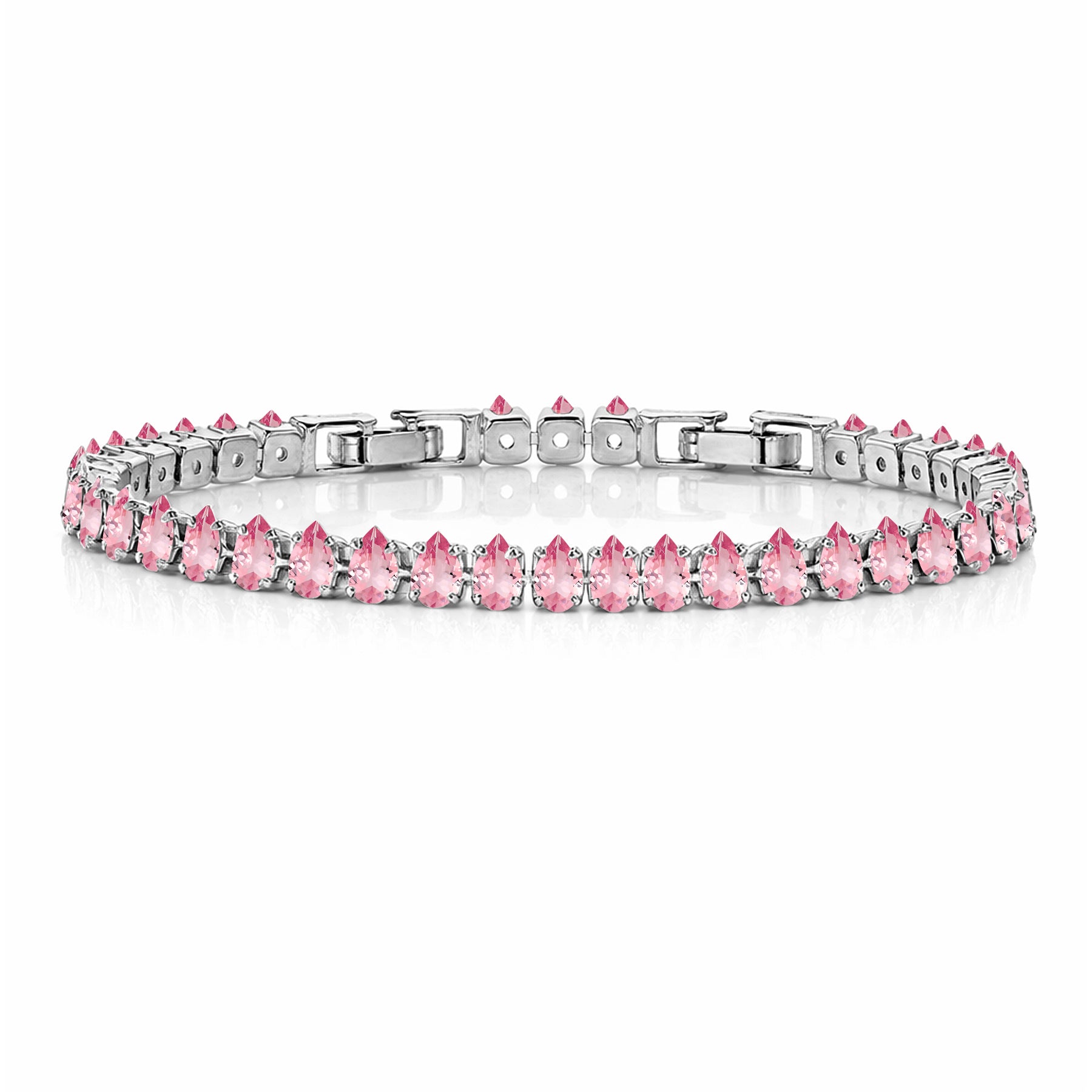 JeenMata 5.5 Carat October Pink Tourmaline - Pear Cut Birthstone Tennis Bracelet Eternity Design - White Gold Plating, Female, Adult