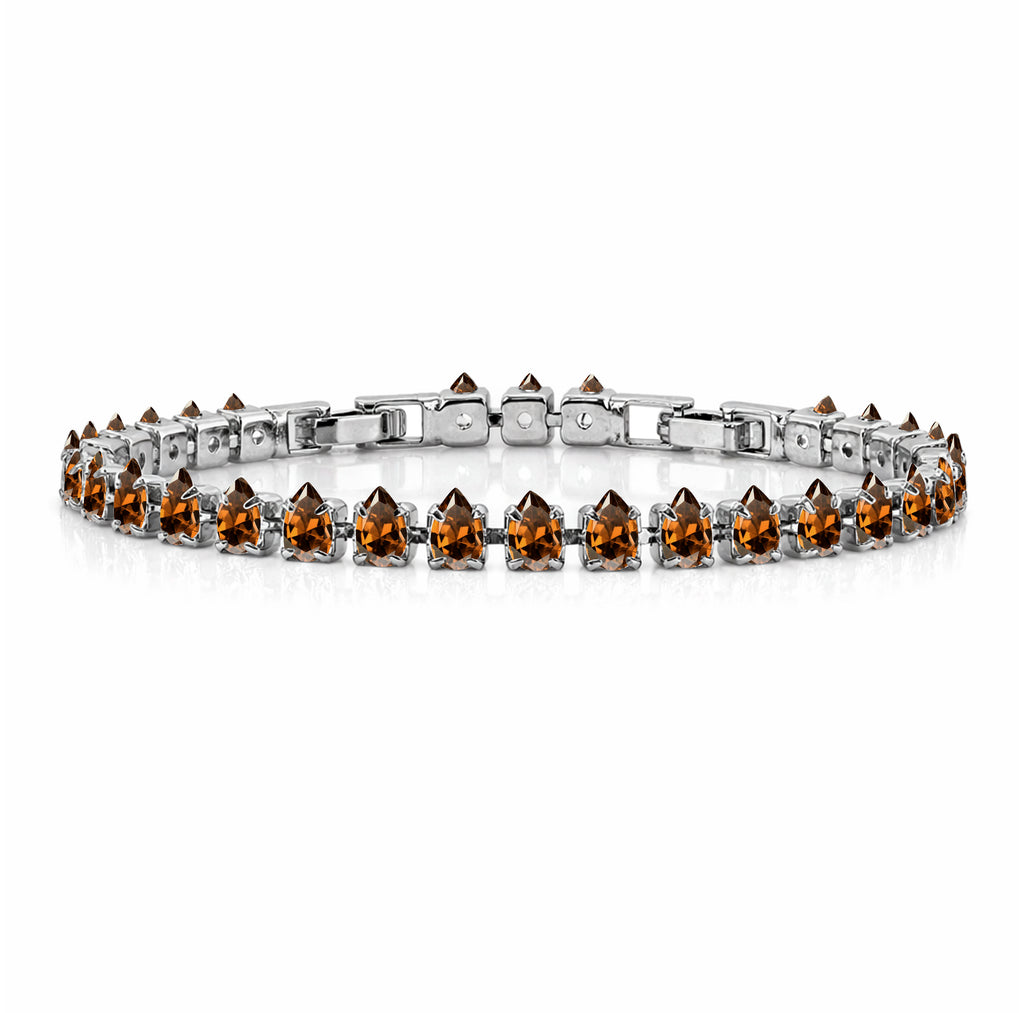 JeenMata 11 TCW January Garnet - Pear Cut Birthstone Tennis Bracelet for Women in Eternity Design - White Gold Plating, Female, Adult