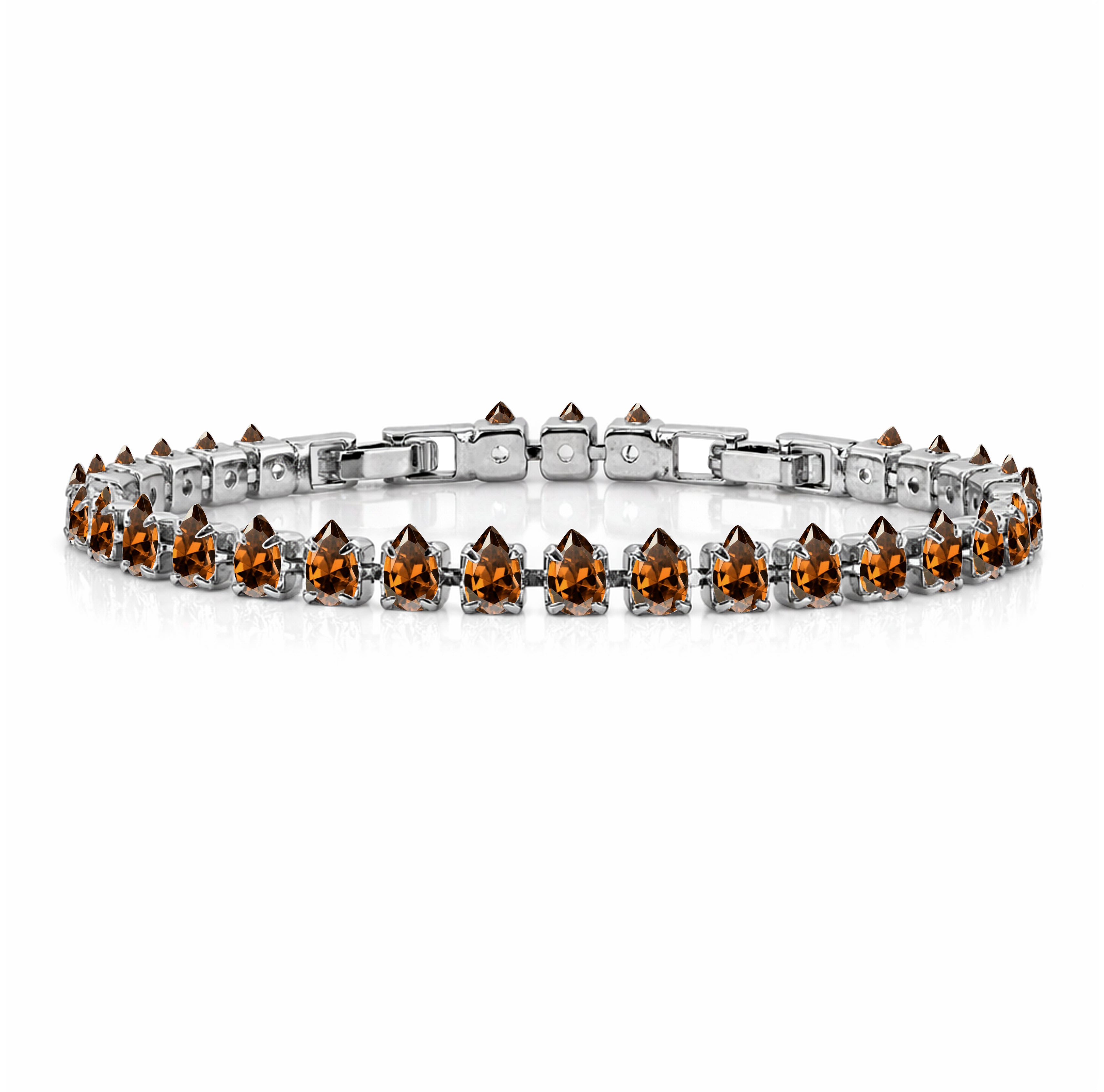 JeenMata 11 TCW January Garnet - Pear Cut Birthstone Tennis Bracelet for Women in Eternity Design - White Gold Plating, Female, Adult