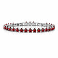 JeenMata 11 TCW July Ruby - Pear Cut Birthstone Tennis Bracelet for Women in Eternity Design - White Gold Plating, Female, Adult
