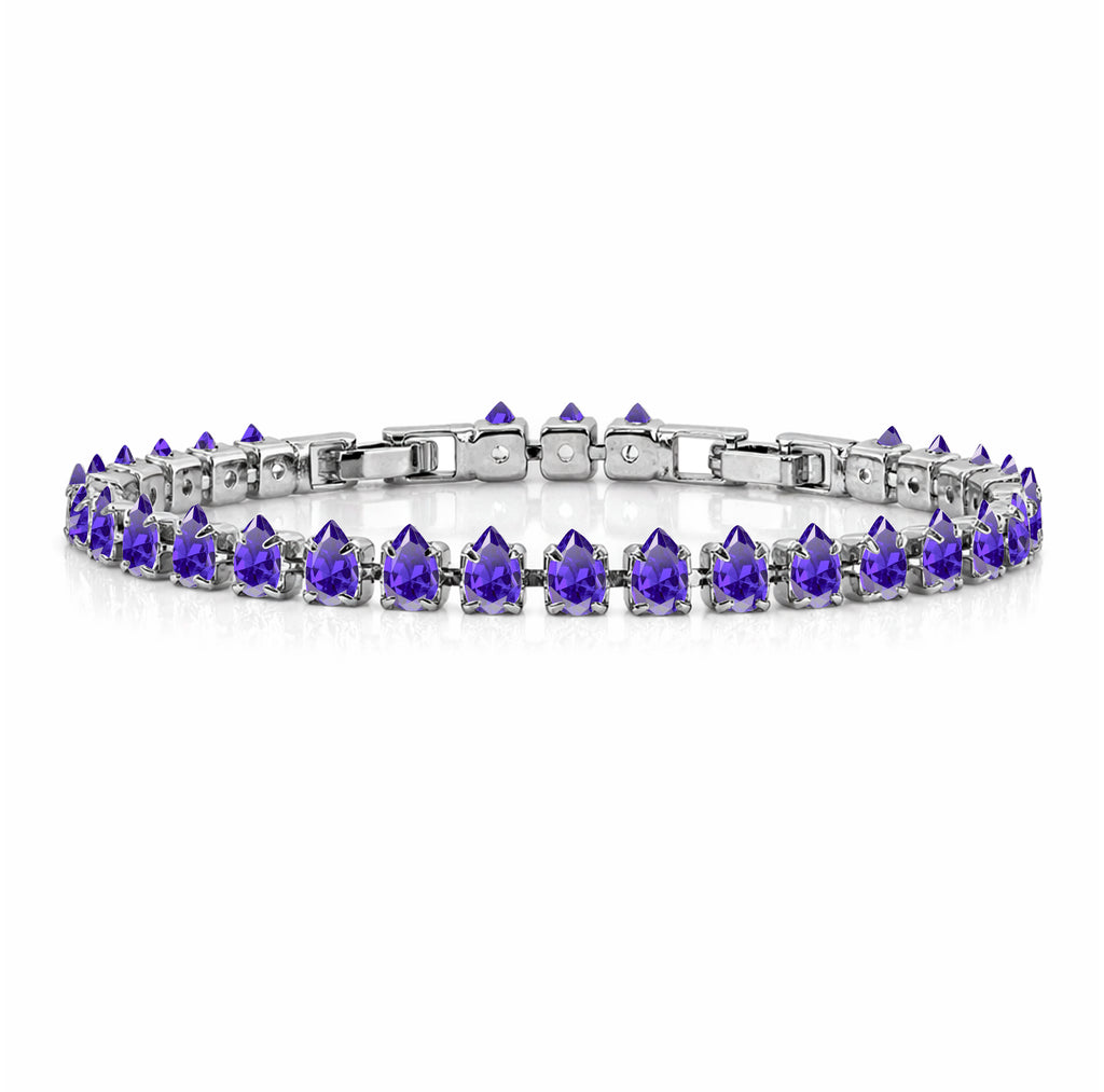 JeenMata 11 TCW February Amethyst - Pear Cut Birthstone Tennis Bracelet for Women in Eternity Design - White Gold Plating, Female, Adult