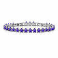 JeenMata 11 TCW February Amethyst - Pear Cut Birthstone Tennis Bracelet for Women in Eternity Design - White Gold Plating, Female, Adult