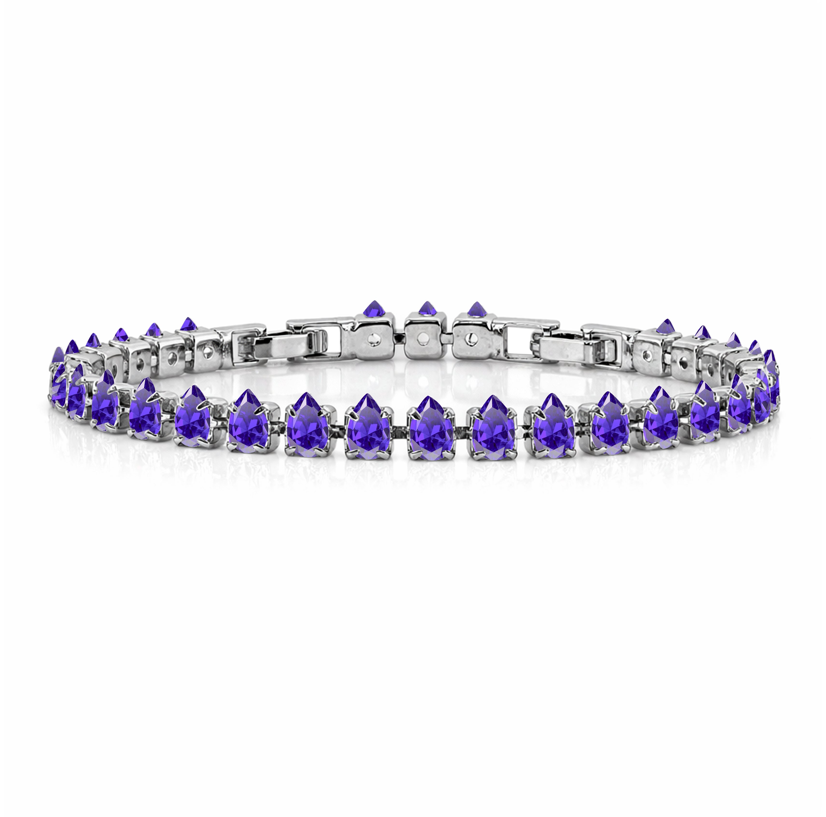 JeenMata 11 TCW February Amethyst - Pear Cut Birthstone Tennis Bracelet for Women in Eternity Design - White Gold Plating, Female, Adult