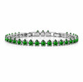 JeenMata 11 TCW May Emerald - Pear Cut Birthstone Tennis Bracelet for Women in Eternity Design - White Gold Plating, Female, Adult