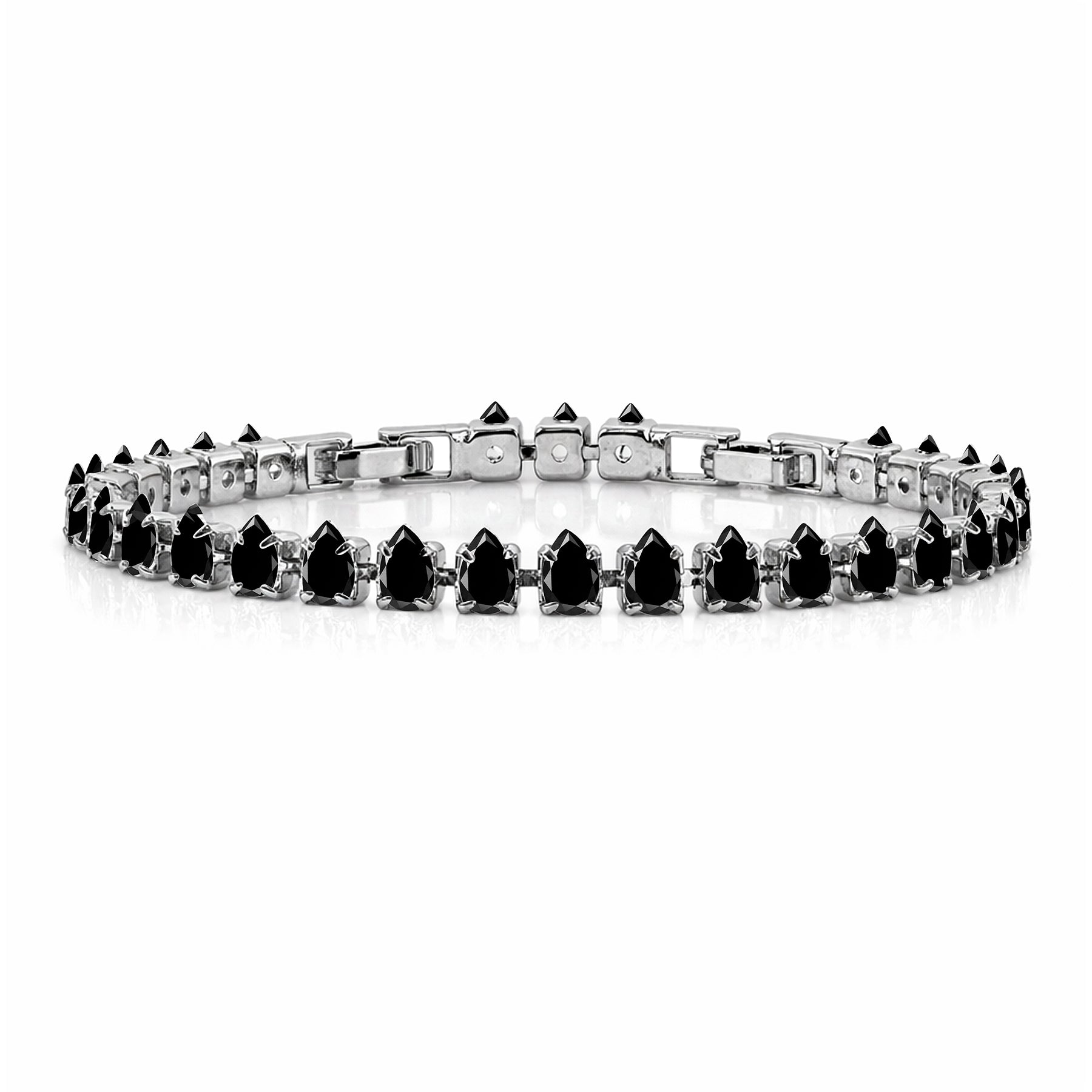 JeenMata 11 TCW Black Cubic Zirconia - Pear Cut Birthstone Tennis Bracelet for Women in Eternity Design - White Gold Plating, Female, Adult