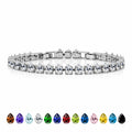 JeenMata 11 TCW April Cubic Zirconia - Pear Cut Birthstone Tennis Bracelet for Women in Eternity Design - White Gold Plating, Female, Adult