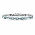 JeenMata 11 TCW March Aquamarine - Pear Cut Birthstone Tennis Bracelet for Women in Eternity Design - White Gold Plating, Female, Adult