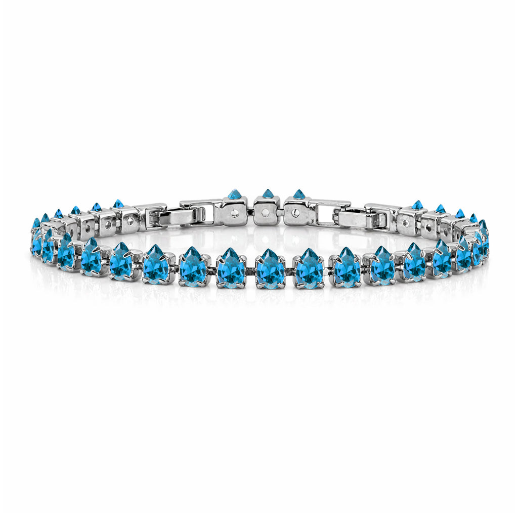 JeenMata 11 TCW December Blue Topaz - Pear Cut Birthstone Tennis Bracelet for Women in Eternity Design - White Gold Plating, Female, Adult