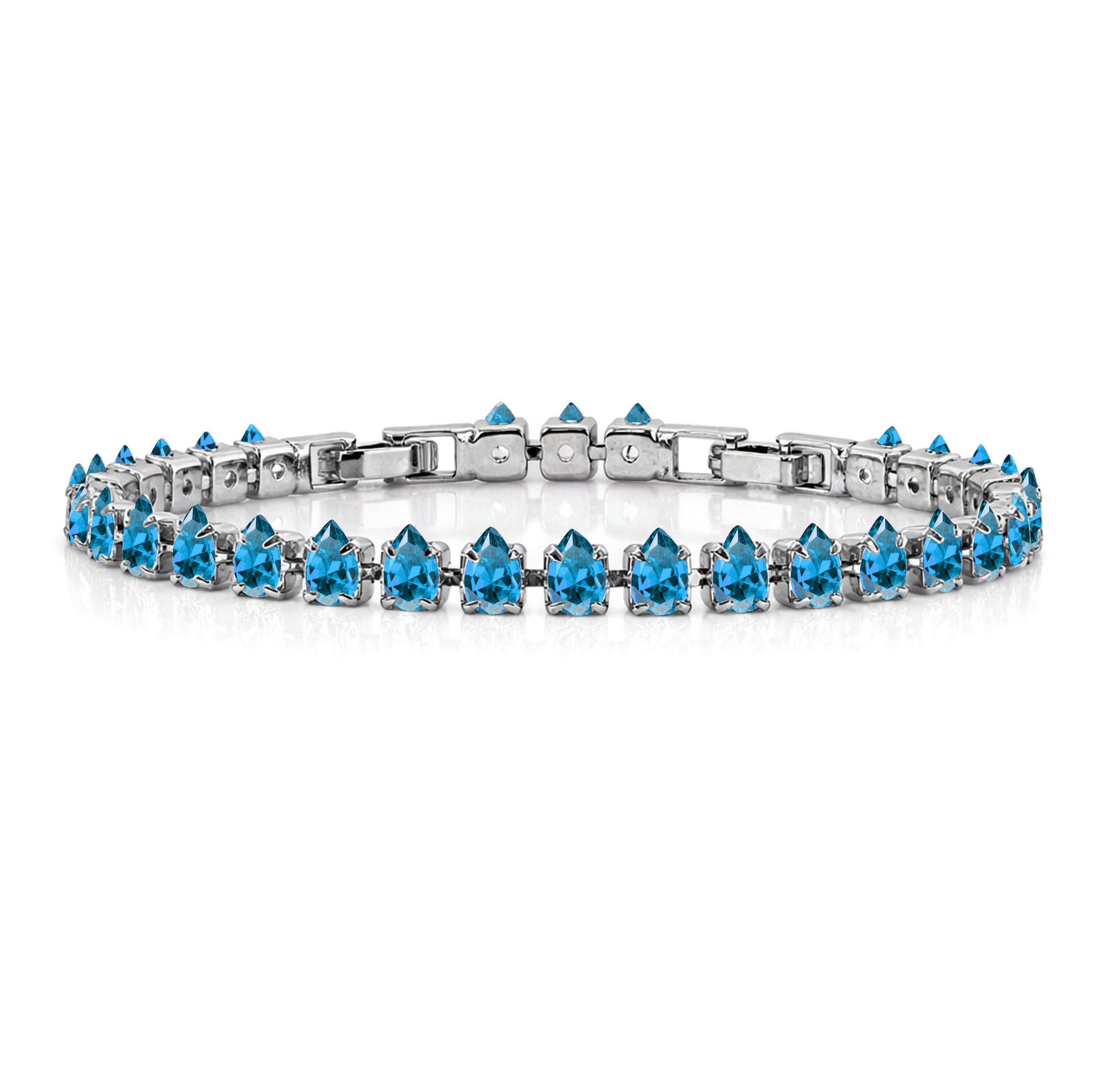 JeenMata 11 TCW December Blue Topaz - Pear Cut Birthstone Tennis Bracelet for Women in Eternity Design - White Gold Plating, Female, Adult