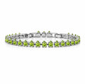 JeenMata 11 TCW August Peridot - Pear Cut Birthstone Tennis Bracelet for Women in Eternity Design - White Gold Plating, Female, Adult