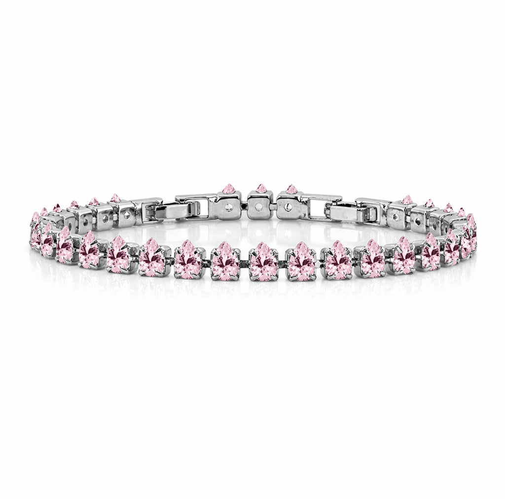 JeenMata 11 TCW October Pink Tourmaline - Pear Cut Birthstone Tennis Bracelet for Women in Eternity Design - White Gold Plating, Female, Adult