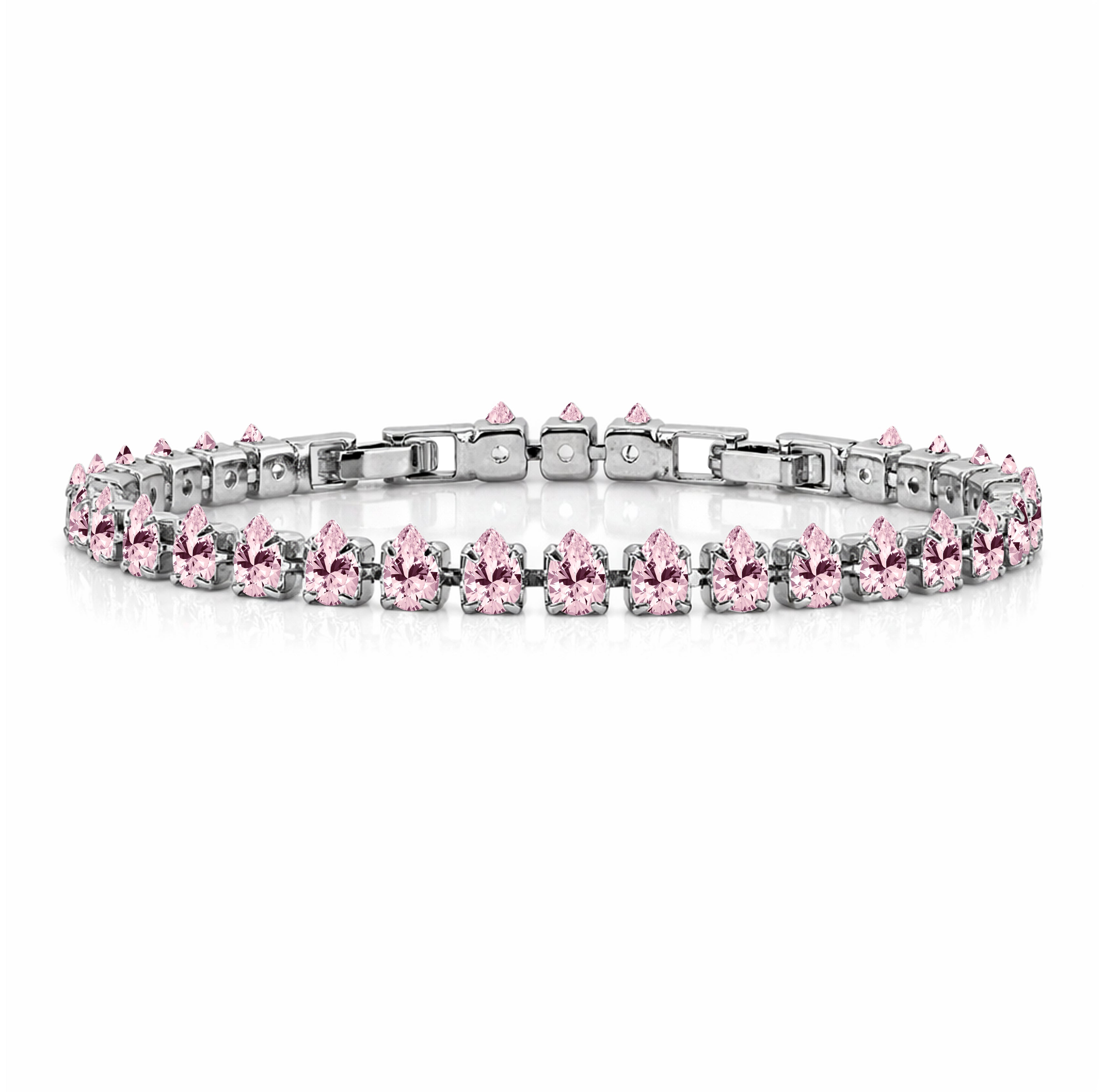 JeenMata 11 TCW October Pink Tourmaline - Pear Cut Birthstone Tennis Bracelet for Women in Eternity Design - White Gold Plating, Female, Adult