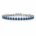 JeenMata 11 TCW September Blue Sapphire - Pear Cut Birthstone Tennis Bracelet for Women in Eternity Design - White Gold Plating, Female, Adult