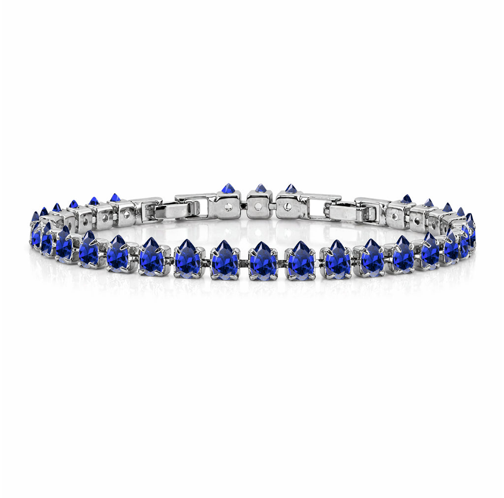 JeenMata 11 TCW June Alexandrite - Pear Cut Birthstone Tennis Bracelet for Women in Eternity Design - White Gold Plating, Female, Adult