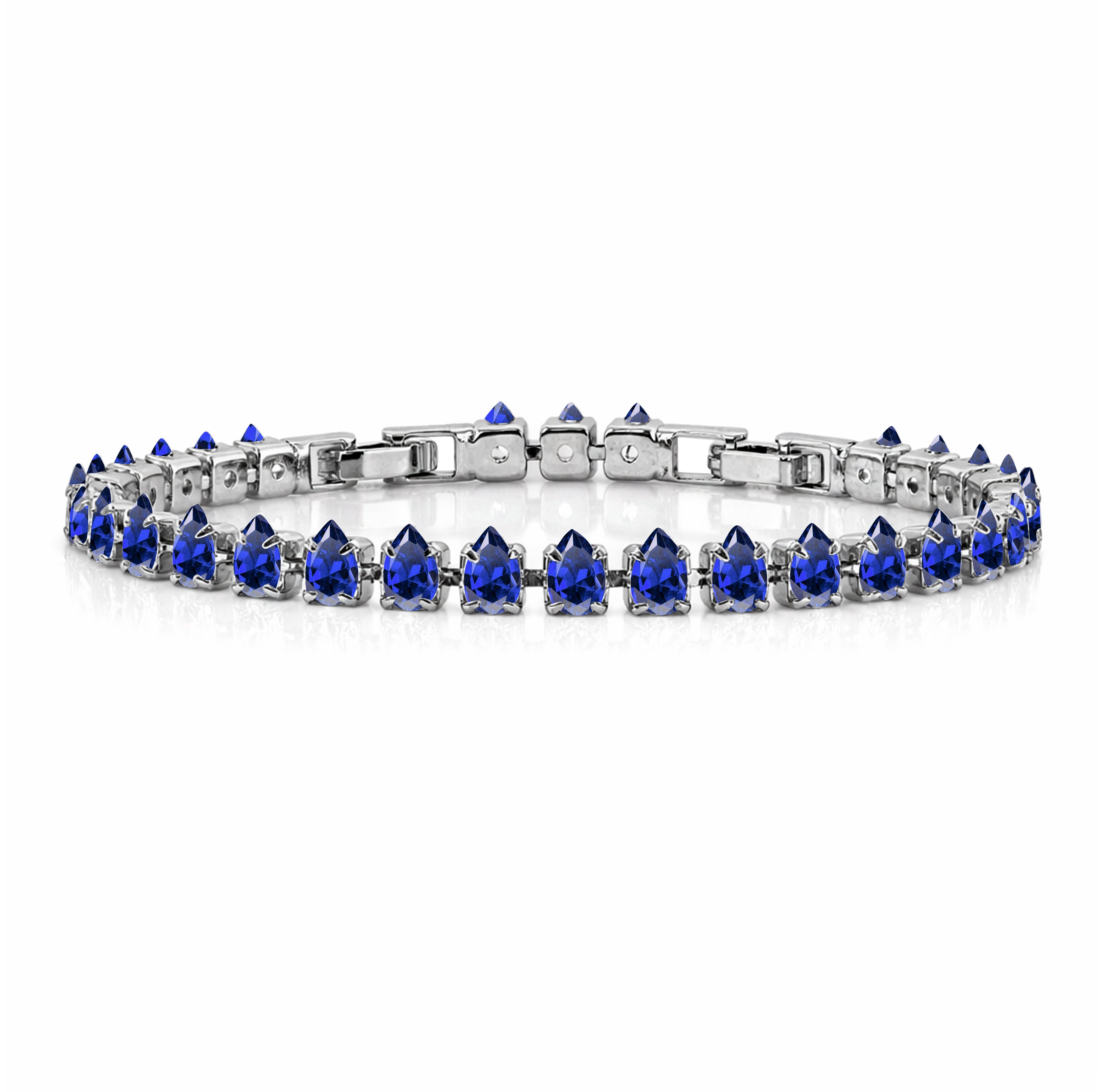 JeenMata 11 TCW June Alexandrite - Pear Cut Birthstone Tennis Bracelet for Women in Eternity Design - White Gold Plating, Female, Adult