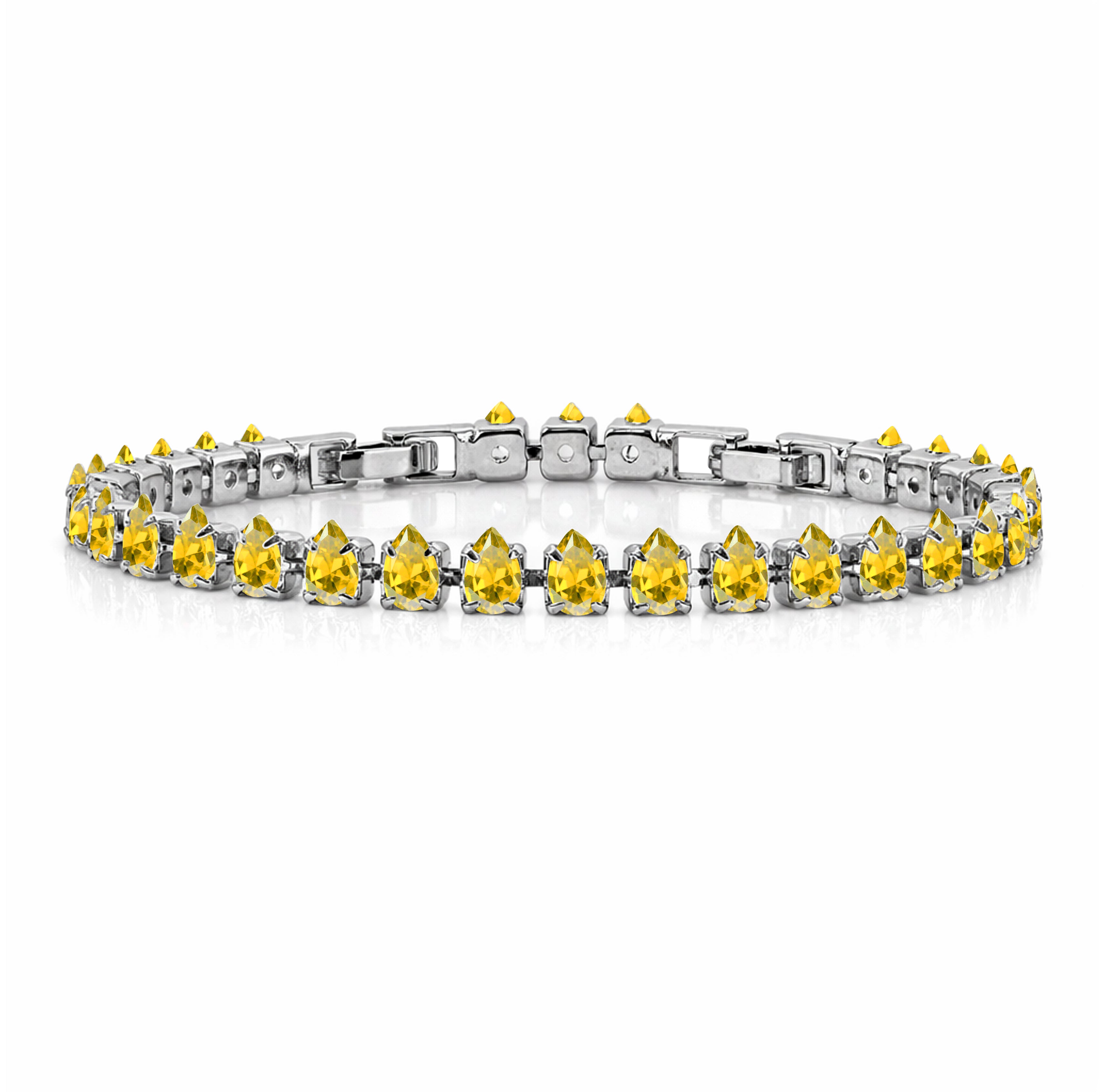 JeenMata 11 TCW November Citrine - Pear Cut Birthstone Tennis Bracelet for Women in Eternity Design - White Gold Plating, Female, Adult