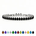 JeenMata 11 TCW Black Cubic Zirconia - Pear Cut Birthstone Tennis Bracelet for Women in Eternity Design - White Gold Plating, Female, Adult