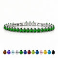 JeenMata 11 TCW May Emerald - Pear Cut Birthstone Tennis Bracelet for Women in Eternity Design - White Gold Plating, Female, Adult