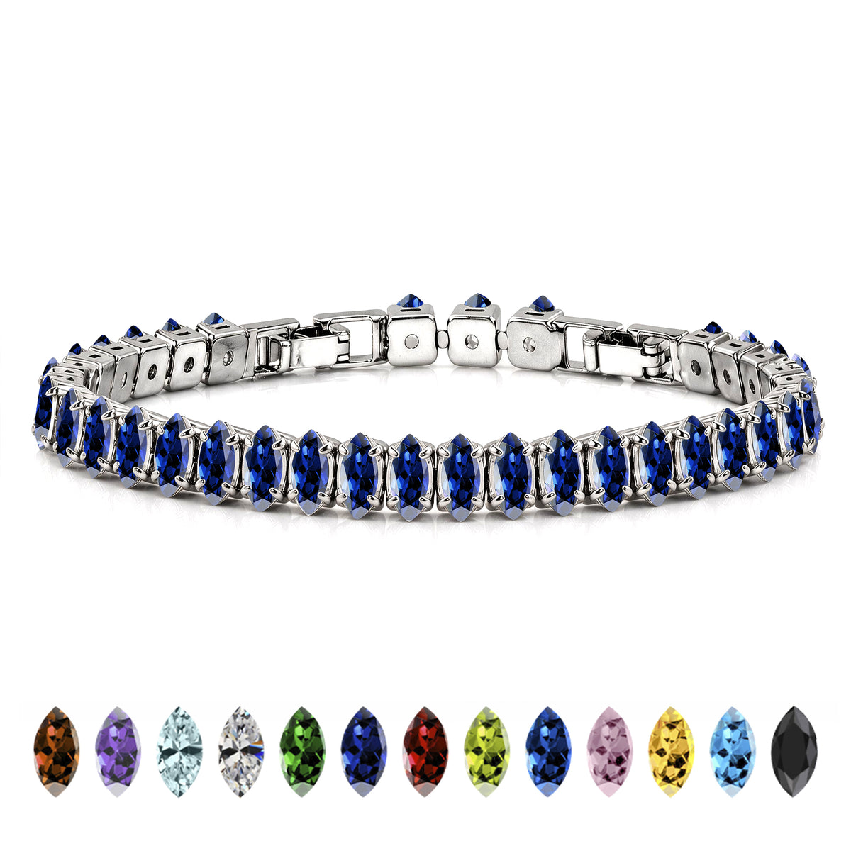 JeenMata 5.5 Carat June Alexandrite - Marquise Cut Birthstone Tennis Bracelet Eternity Design - White Gold Plating, Female, Adult