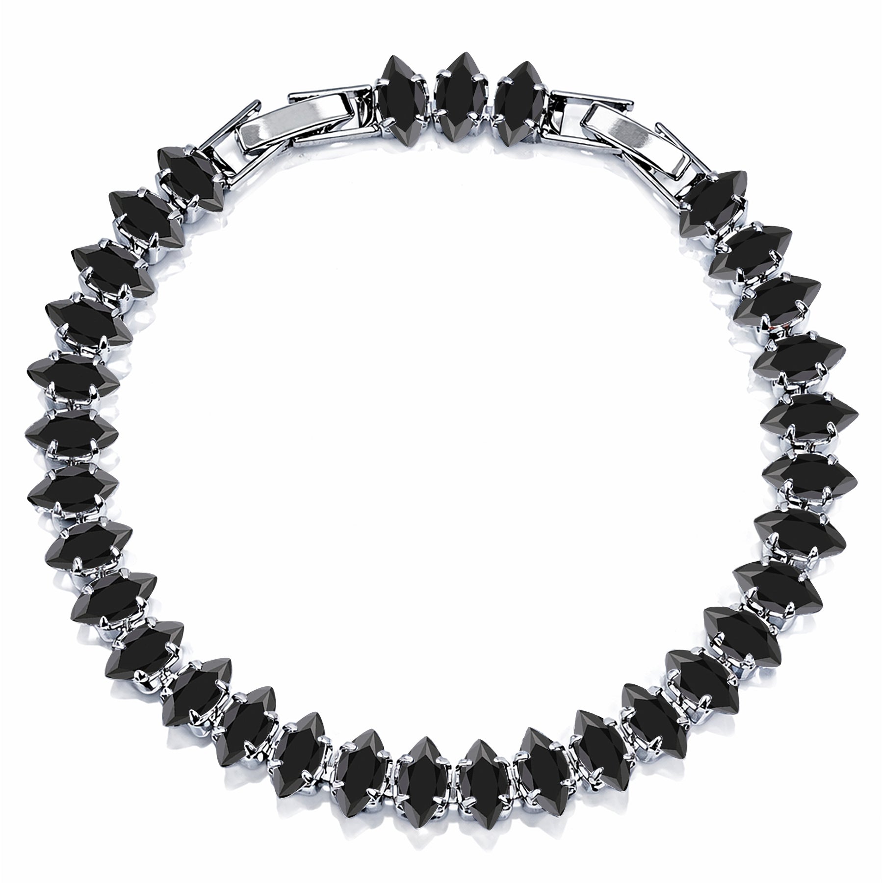 JeenMata 11 TCW Black Cubic Zirconia - Marquise Cut Birthstone Tennis Bracelet for Women in Eternity Design - White Gold Plating, Female, Adult