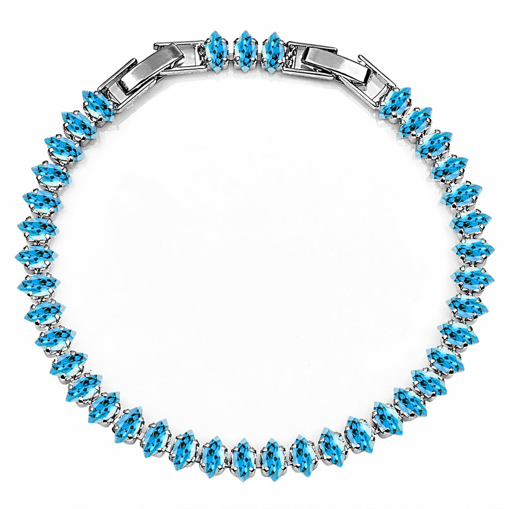 JeenMata 5.5 Carat December Blue Topaz - Marquise Cut Birthstone Tennis Bracelet Eternity Design - White Gold Plating, Female, Adult