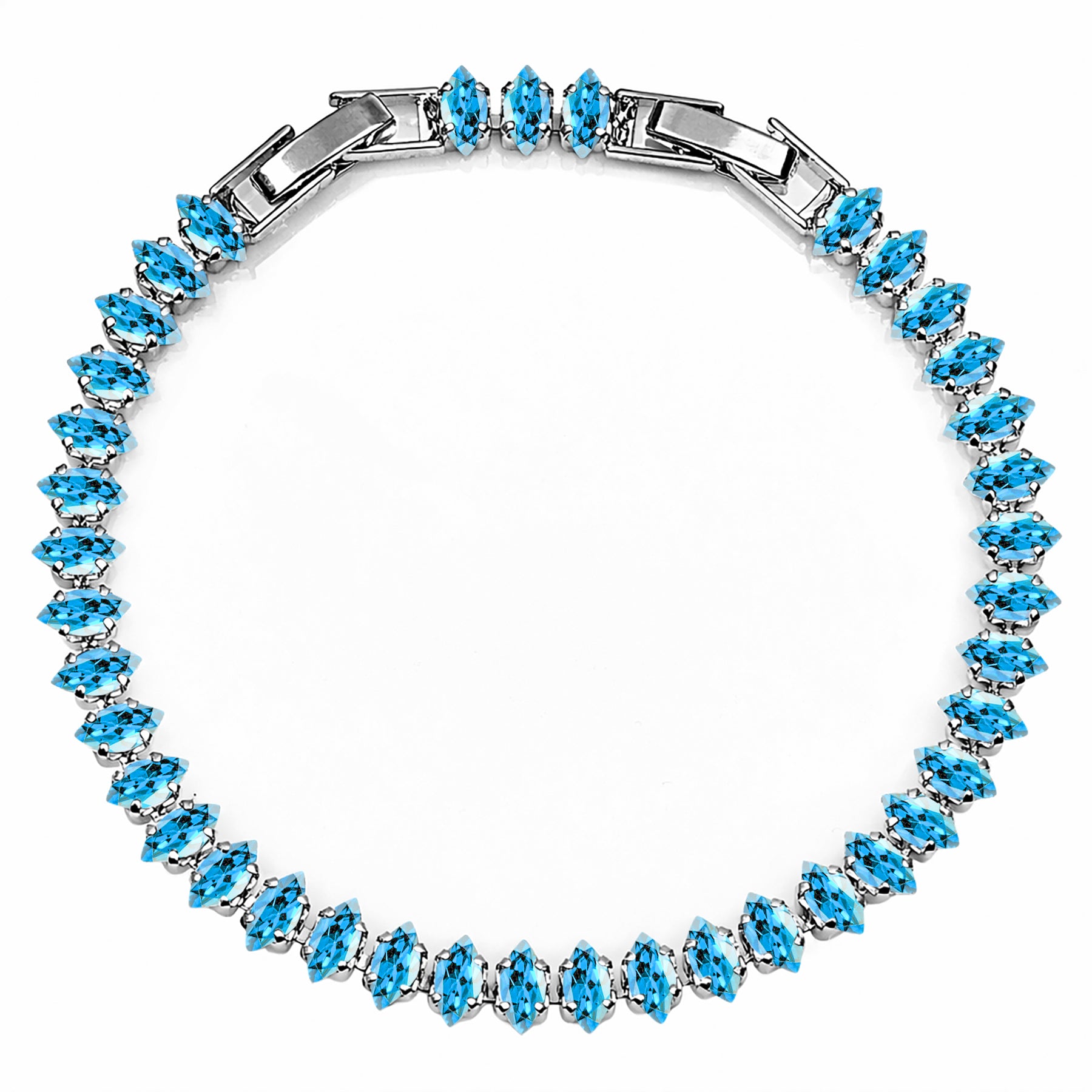 JeenMata 5.5 Carat December Blue Topaz - Marquise Cut Birthstone Tennis Bracelet Eternity Design - White Gold Plating, Female, Adult