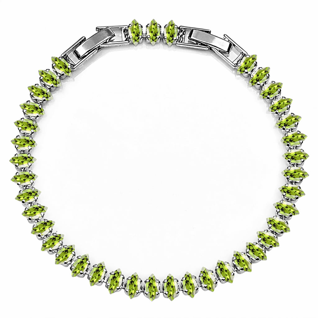 JeenMata 5.5 Carat August Peridot - Marquise Cut Birthstone Tennis Bracelet Eternity Design - White Gold Plating, Female, Adult