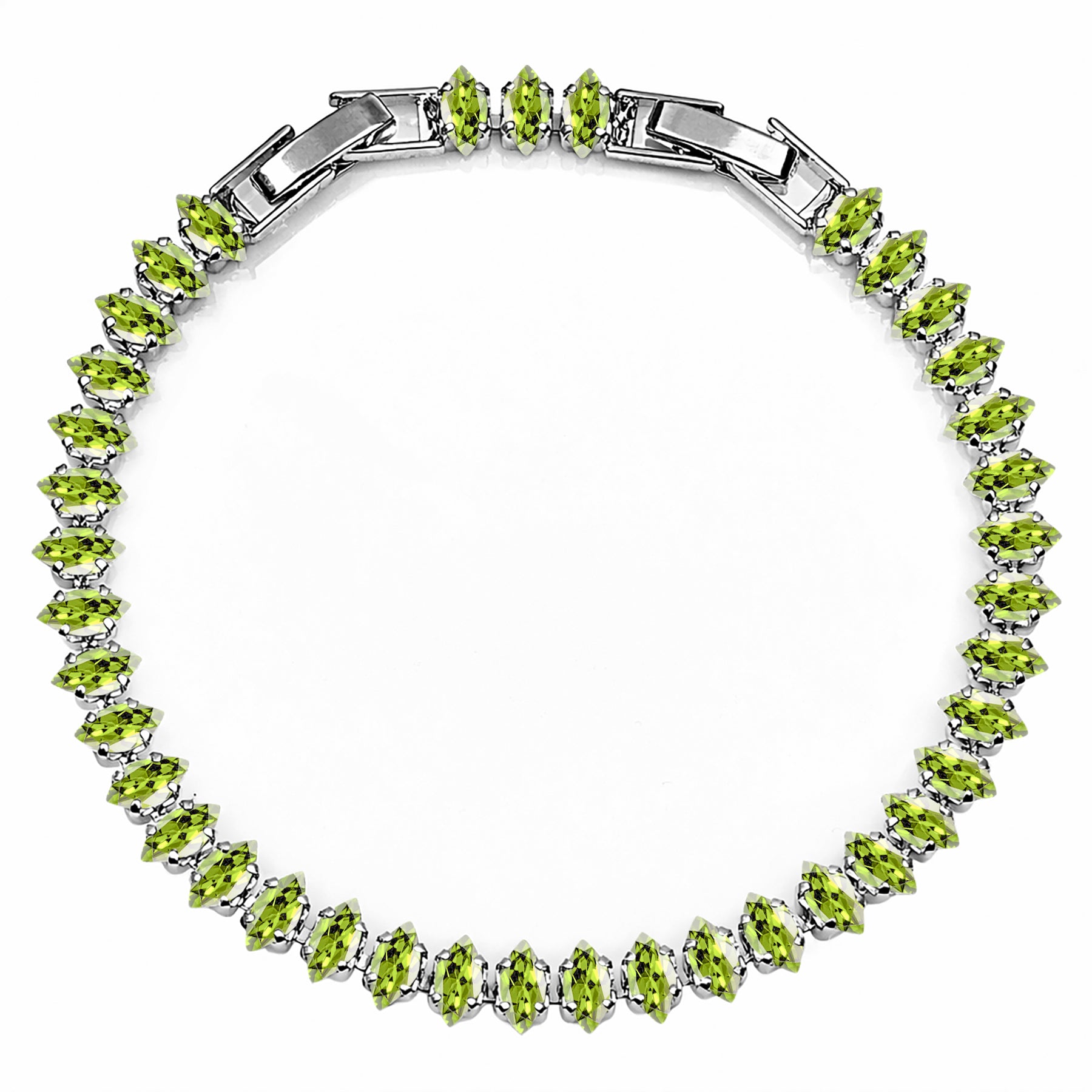JeenMata 5.5 Carat August Peridot - Marquise Cut Birthstone Tennis Bracelet Eternity Design - White Gold Plating, Female, Adult
