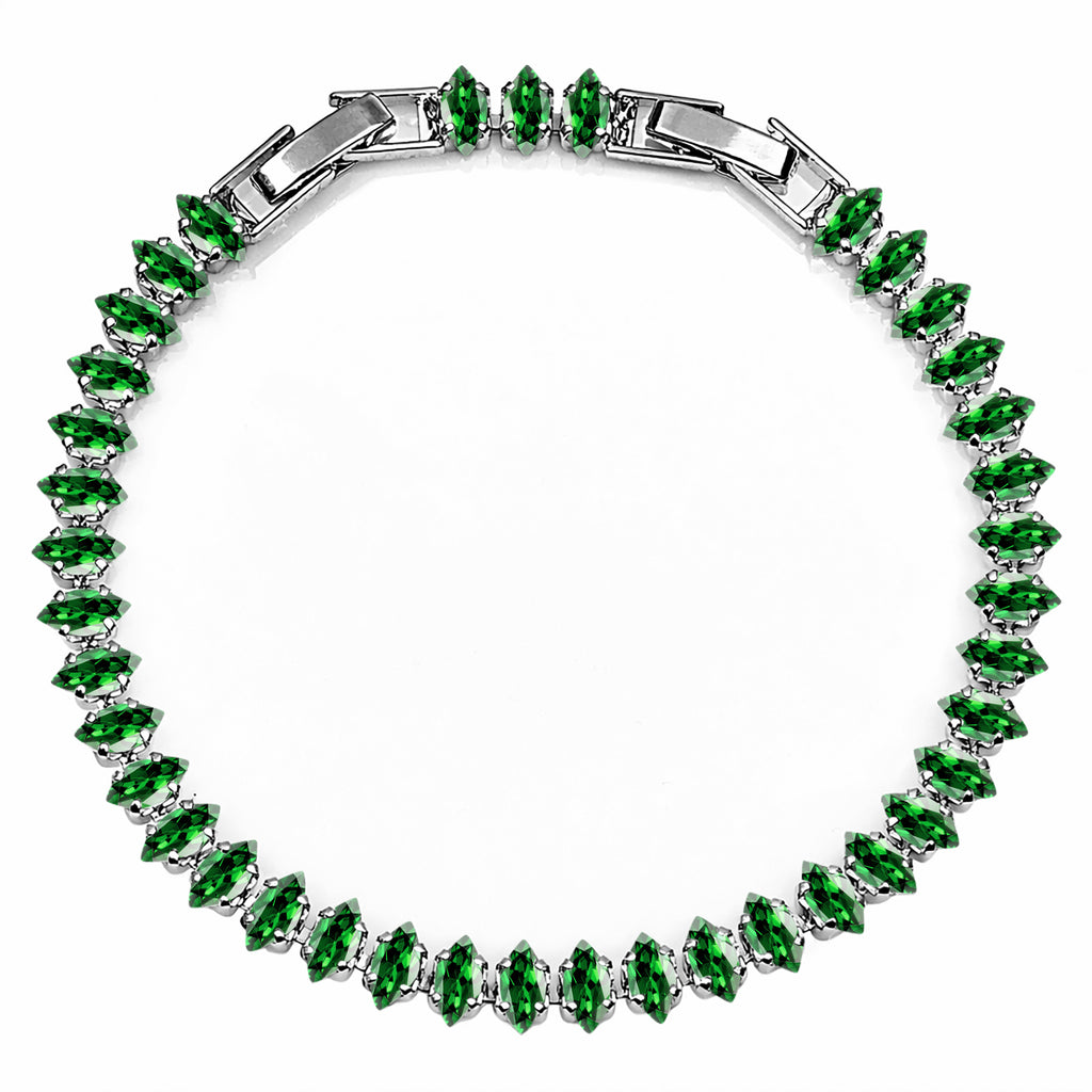 JeenMata 5.5 Carat May Emerald - Marquise Cut Birthstone Tennis Bracelet Eternity Design - White Gold Plating, Female, Adult