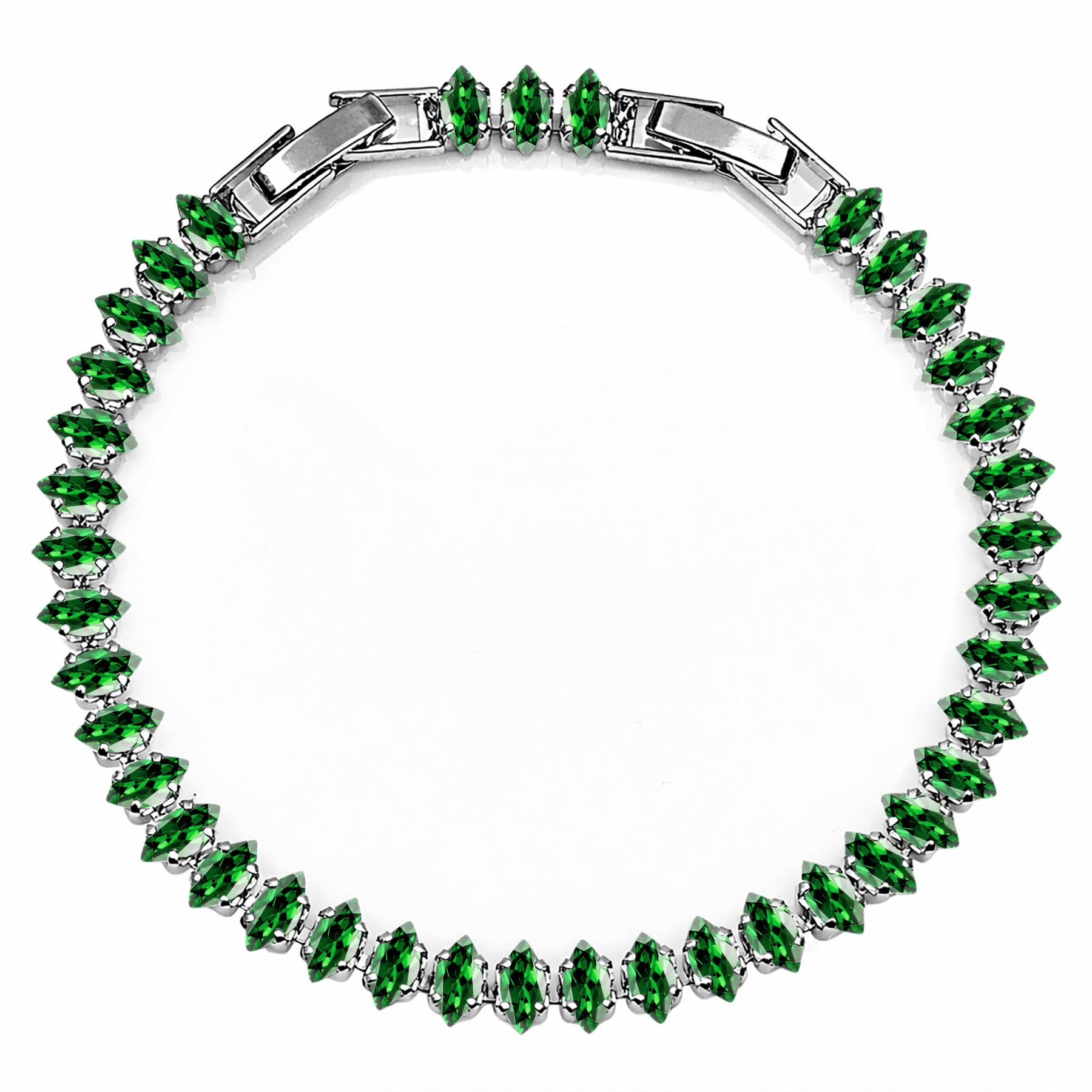 JeenMata 5.5 Carat May Emerald - Marquise Cut Birthstone Tennis Bracelet Eternity Design - White Gold Plating, Female, Adult