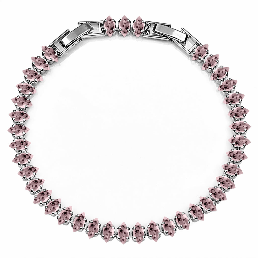JeenMata 5.5 Carat October Pink Tourmaline - Marquise Cut Birthstone Tennis Bracelet Eternity Design - White Gold Plating, Female, Adult