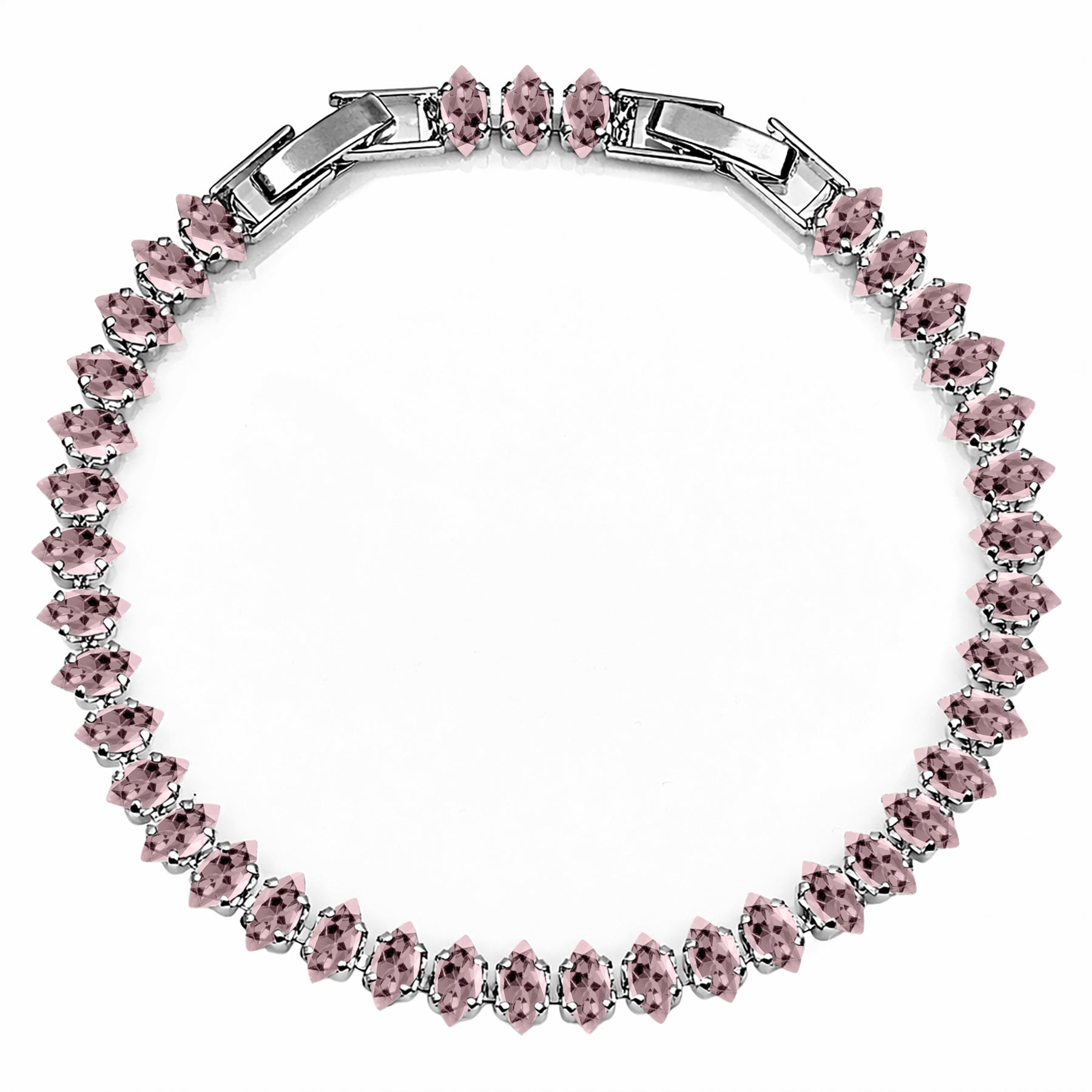 JeenMata 5.5 Carat October Pink Tourmaline - Marquise Cut Birthstone Tennis Bracelet Eternity Design - White Gold Plating, Female, Adult