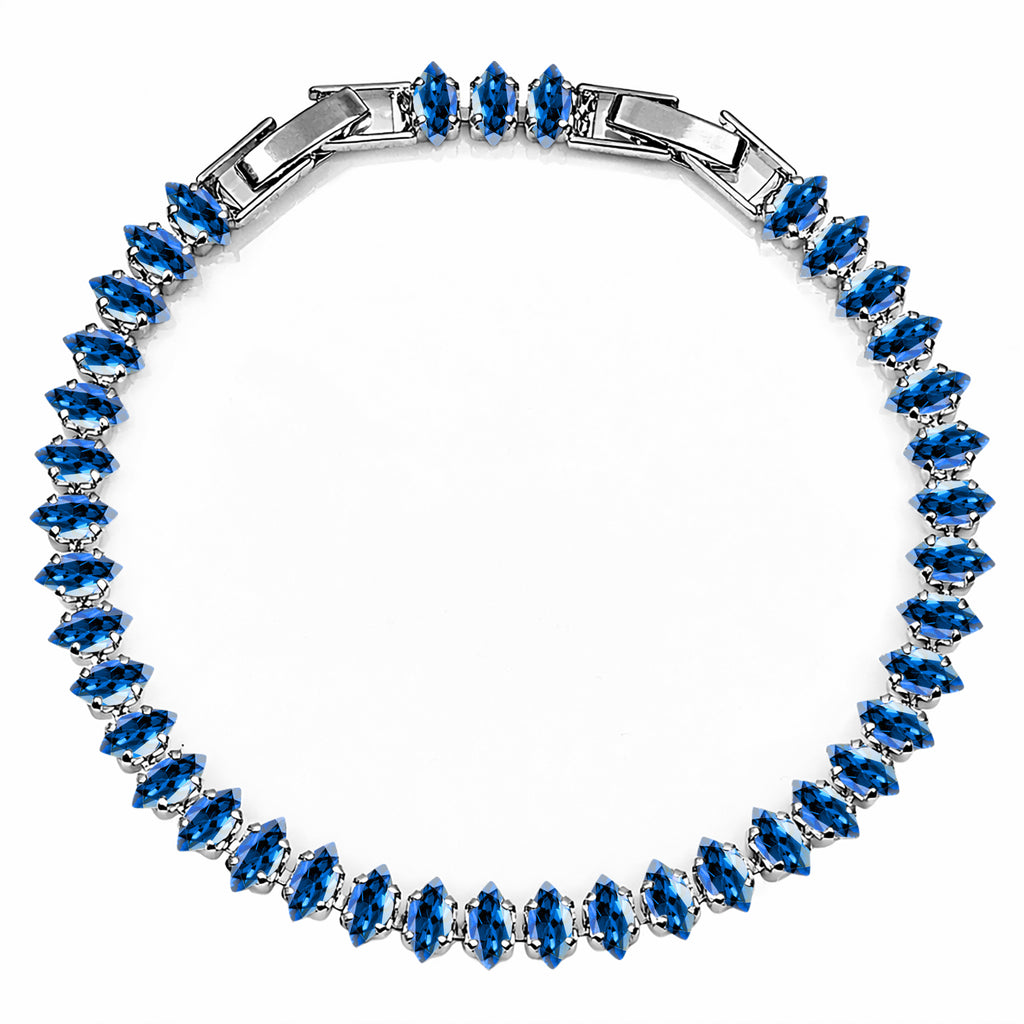 JeenMata 5.5 Carat September Blue Sapphire - Marquise Cut Birthstone Tennis Bracelet Eternity Design - White Gold Plating, Female, Adult