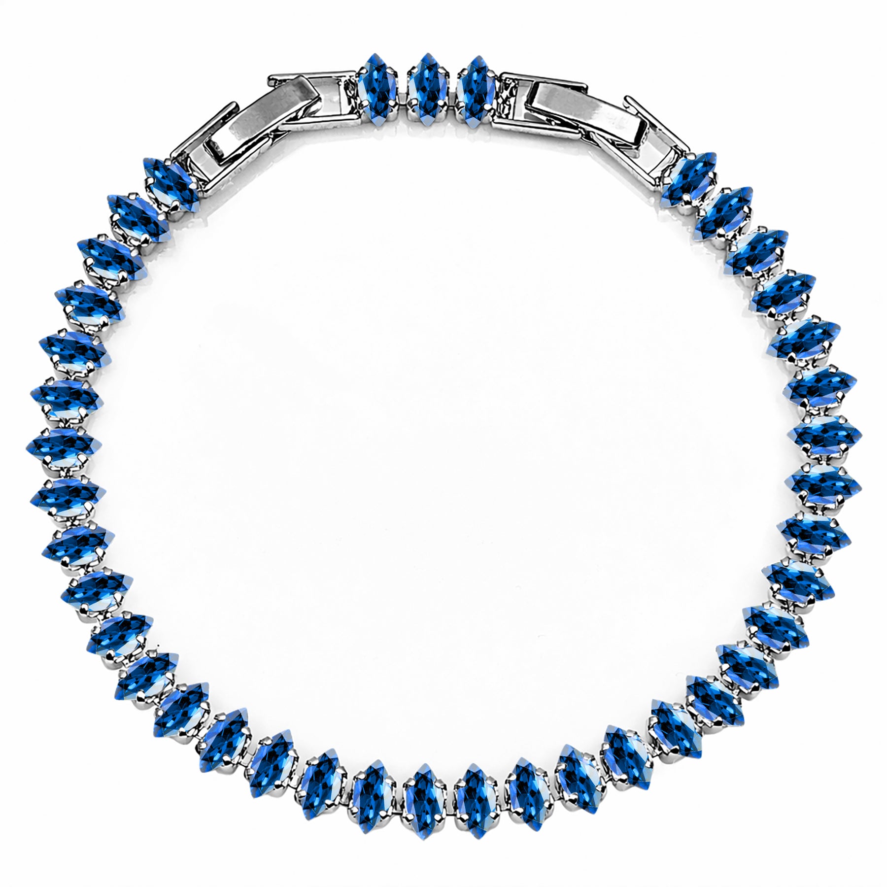 JeenMata 5.5 Carat September Blue Sapphire - Marquise Cut Birthstone Tennis Bracelet Eternity Design - White Gold Plating, Female, Adult