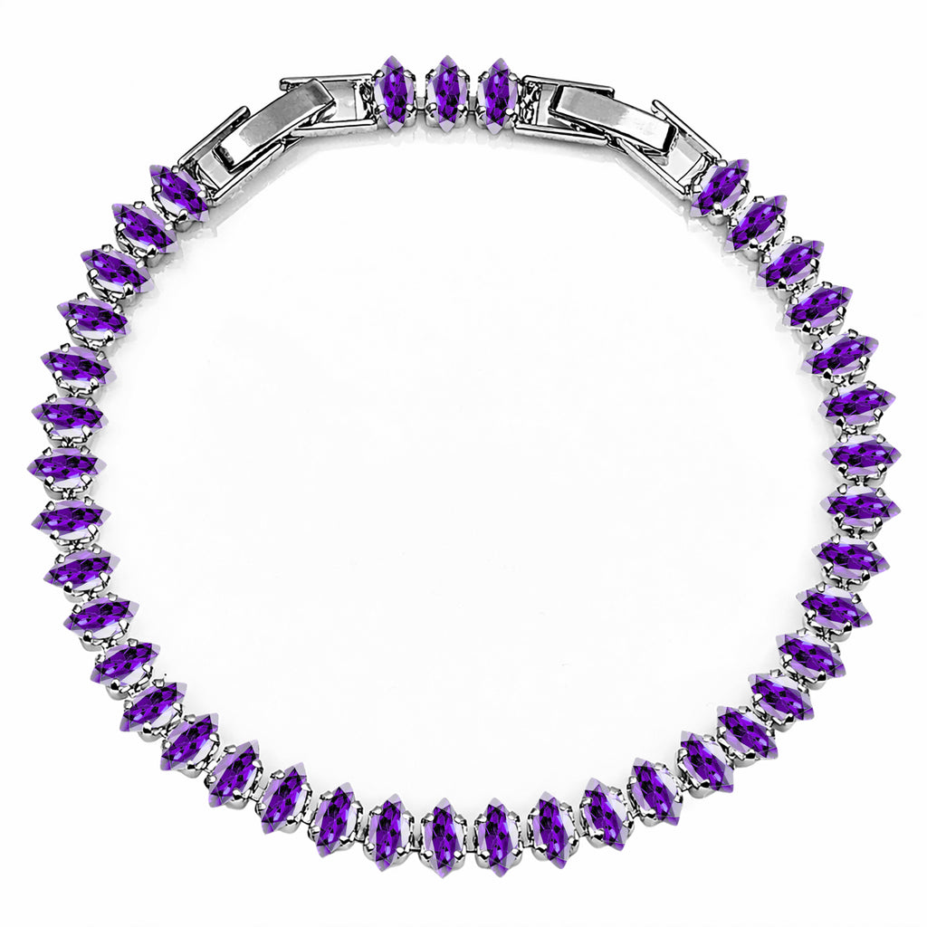 JeenMata 5.5 Carat February Amethyst - Marquise Cut Birthstone Tennis Bracelet Eternity Design - White Gold Plating, Female, Adult
