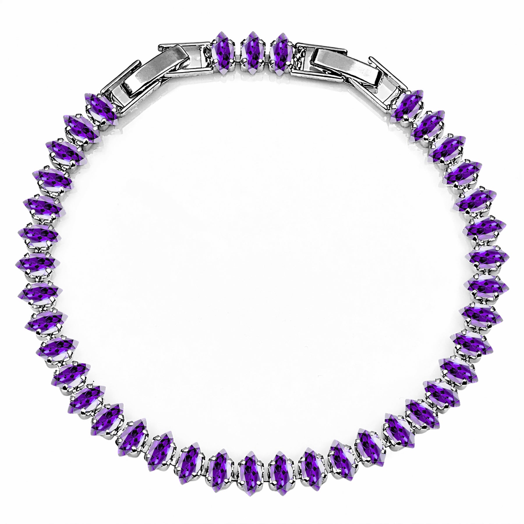 JeenMata 5.5 Carat February Amethyst - Marquise Cut Birthstone Tennis Bracelet Eternity Design - White Gold Plating, Female, Adult