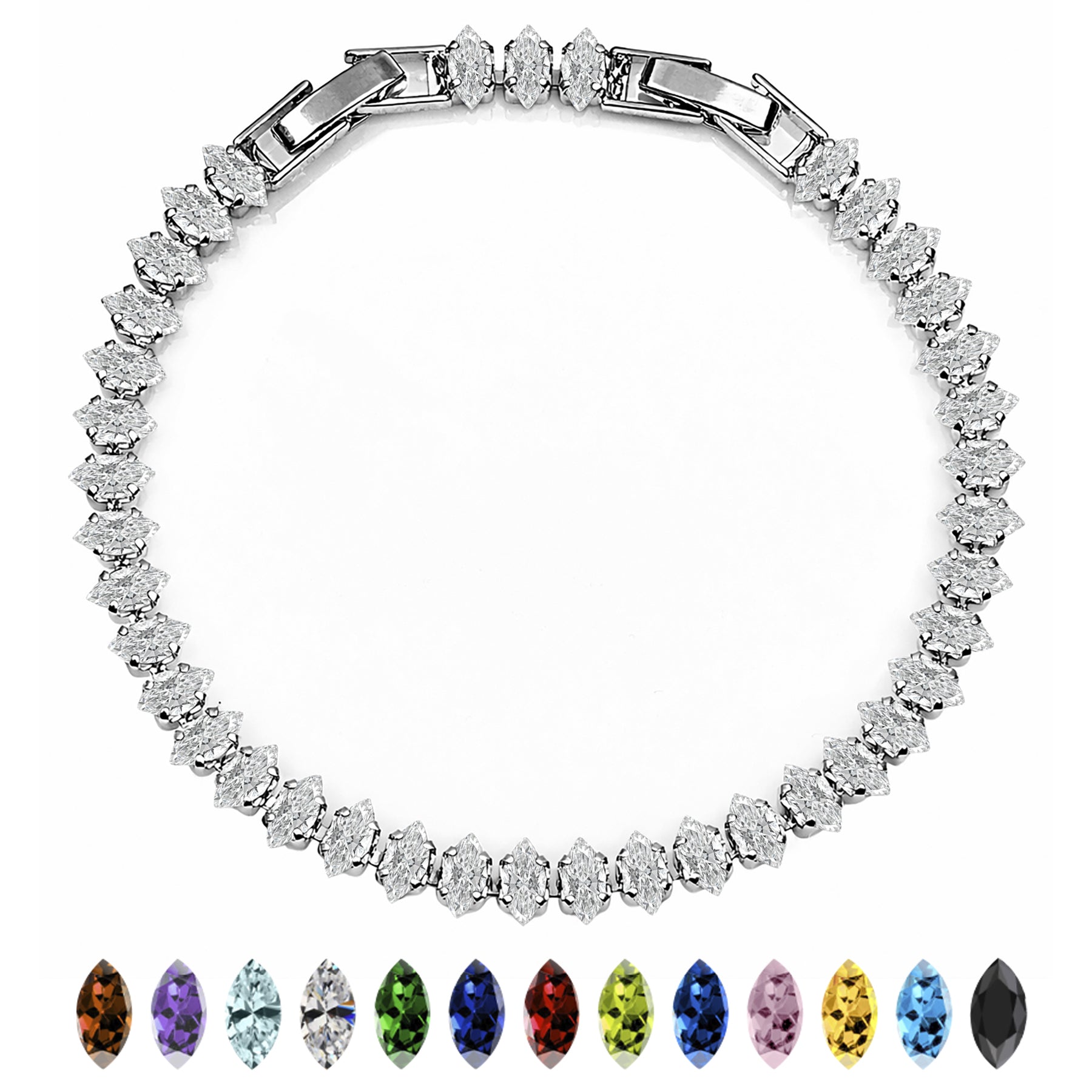 JeenMata 5.5 Carat April Cubic Zirconia - Marquise Cut Birthstone Tennis Bracelet Eternity Design - White Gold Plating, Female, Adult