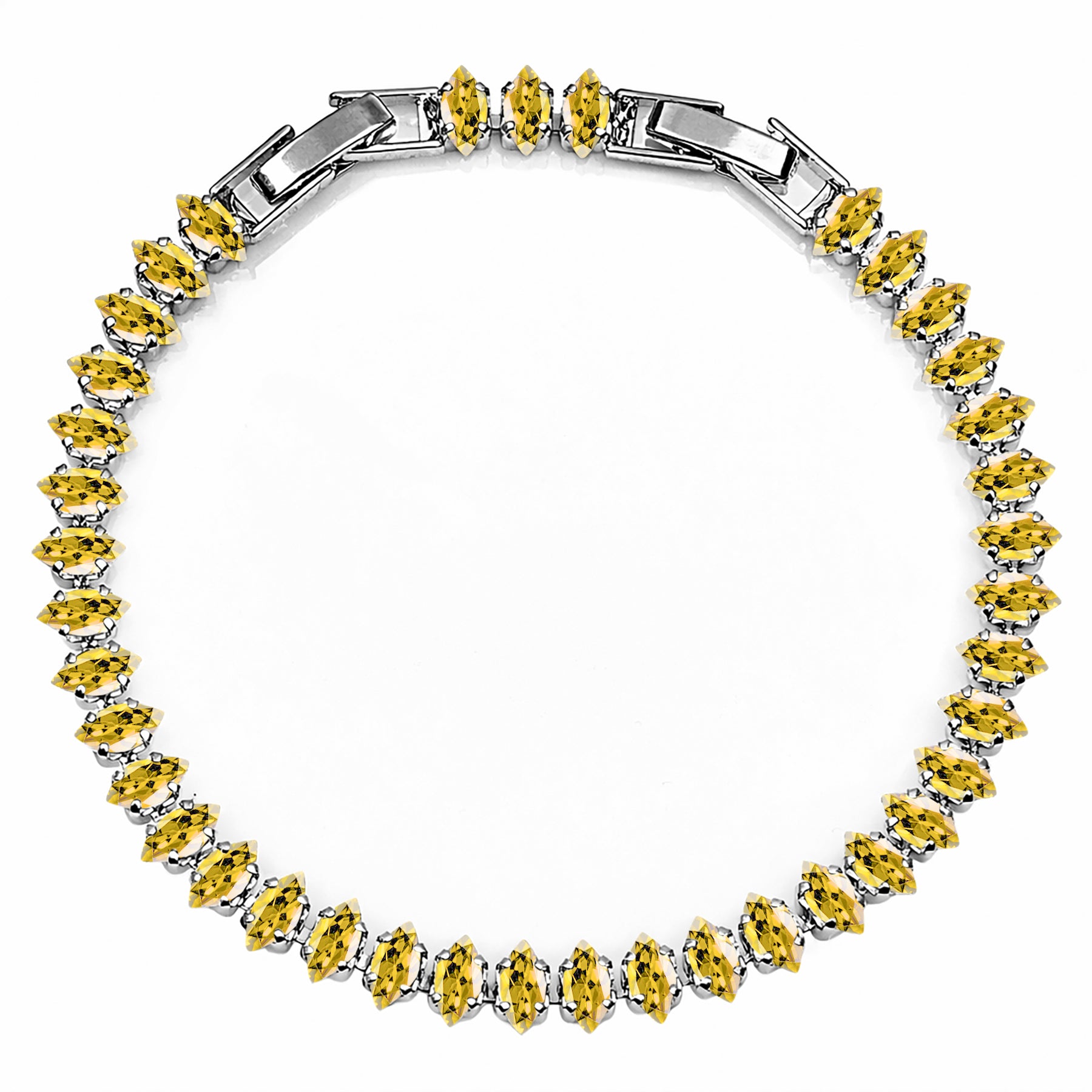 JeenMata 5.5 Carat November Citrine - Marquise Cut Birthstone Tennis Bracelet Eternity Design - White Gold Plating, Female, Adult