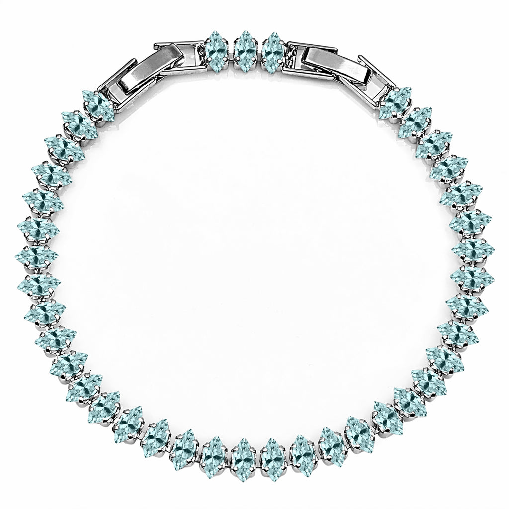 JeenMata 5.5 Carat March Aquamarine - Marquise Cut Birthstone Tennis Bracelet Eternity Design - White Gold Plating, Female, Adult