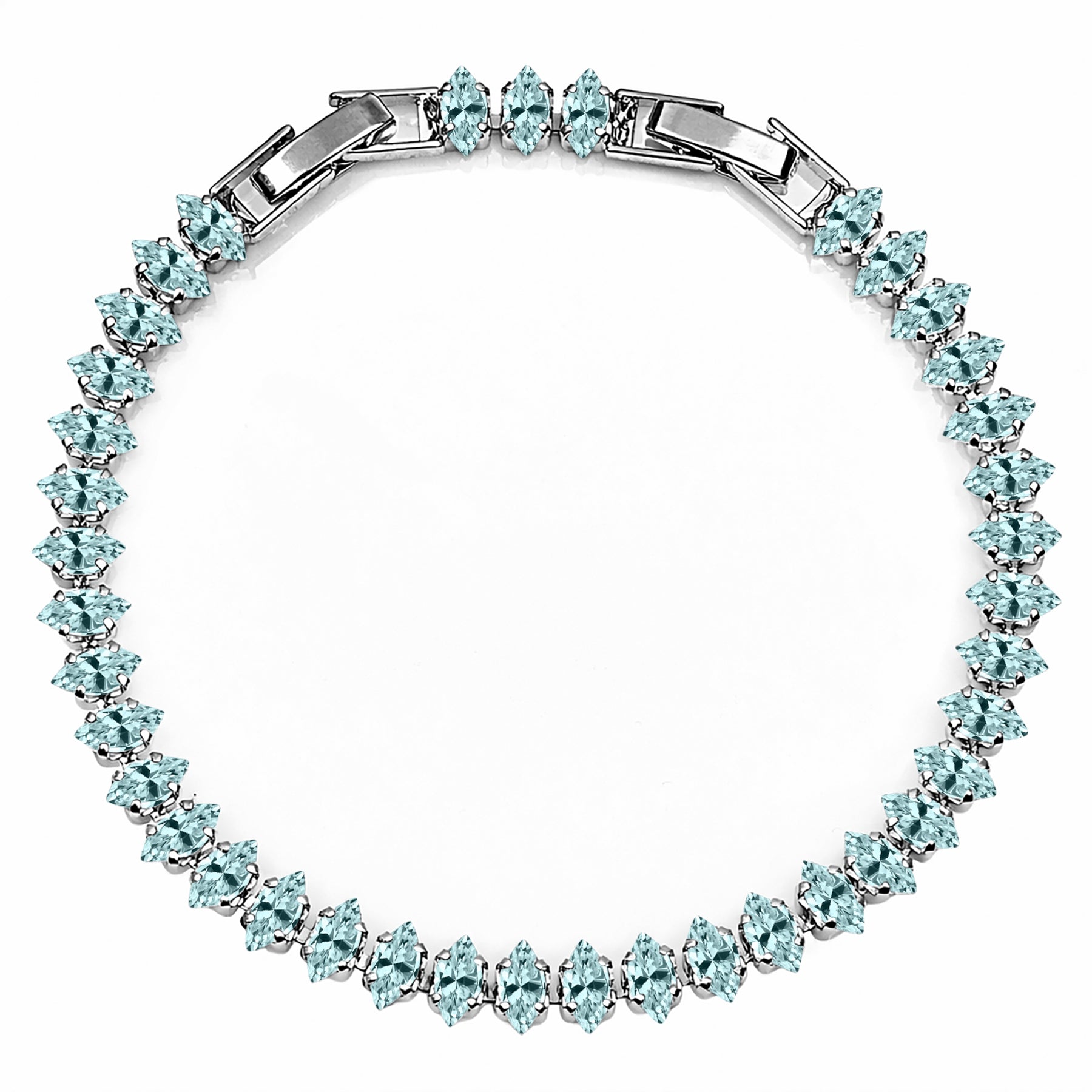 JeenMata 5.5 Carat March Aquamarine - Marquise Cut Birthstone Tennis Bracelet Eternity Design - White Gold Plating, Female, Adult