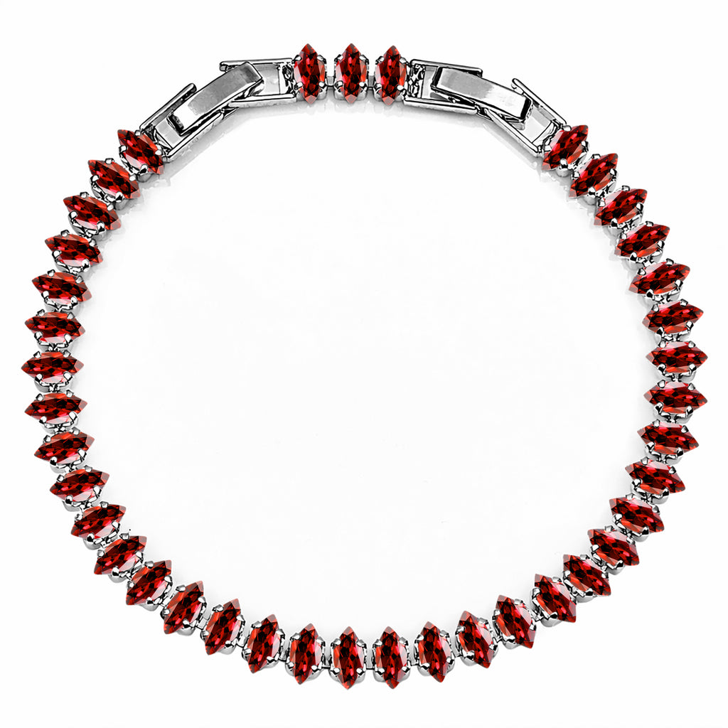 JeenMata 5.5 Carat July Ruby - Marquise Cut Birthstone Tennis Bracelet Eternity Design - White Gold Plating, Female, Adult