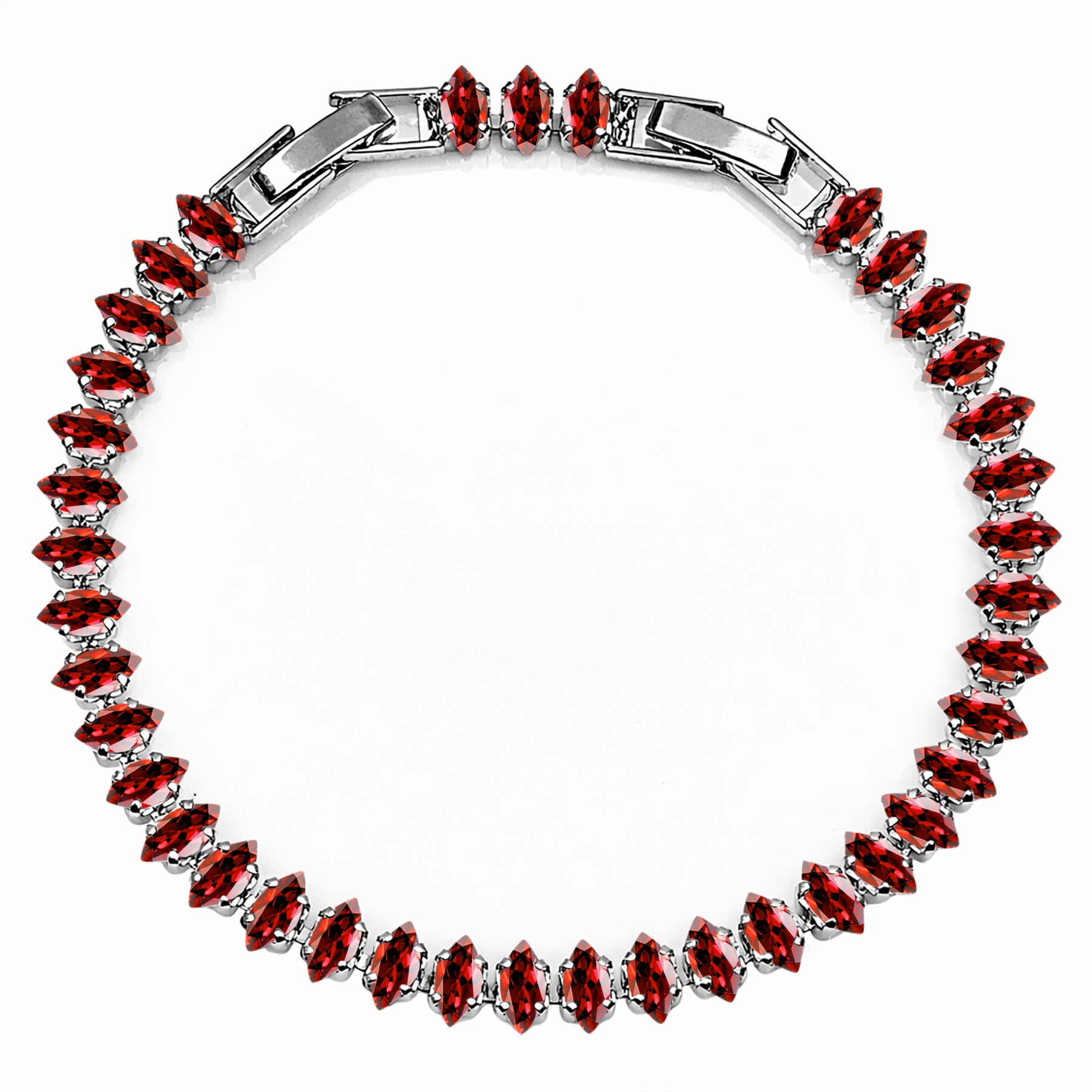 JeenMata 5.5 Carat July Ruby - Marquise Cut Birthstone Tennis Bracelet Eternity Design - White Gold Plating, Female, Adult