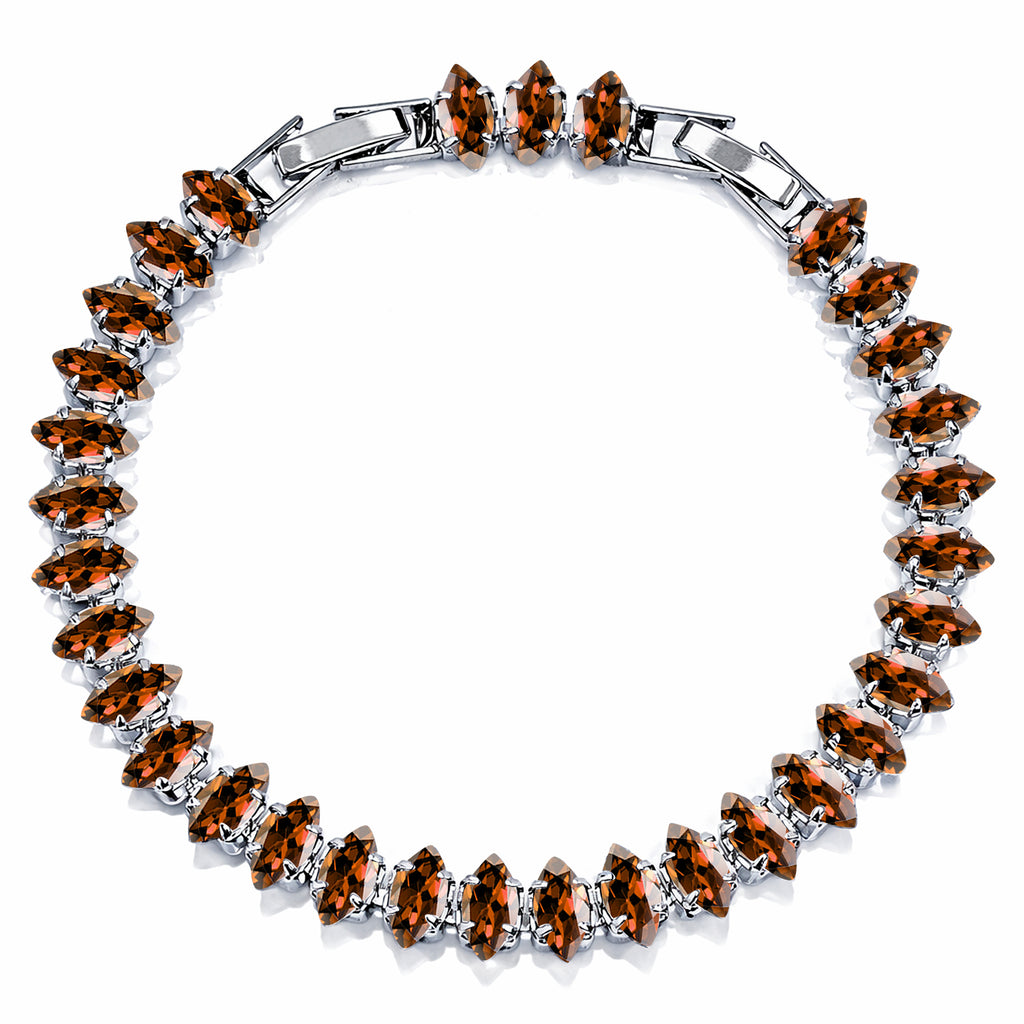 JeenMata 11 TCW January Garnet - Marquise Cut Birthstone Tennis Bracelet for Women in Eternity Design - White Gold Plating, Female, Adult