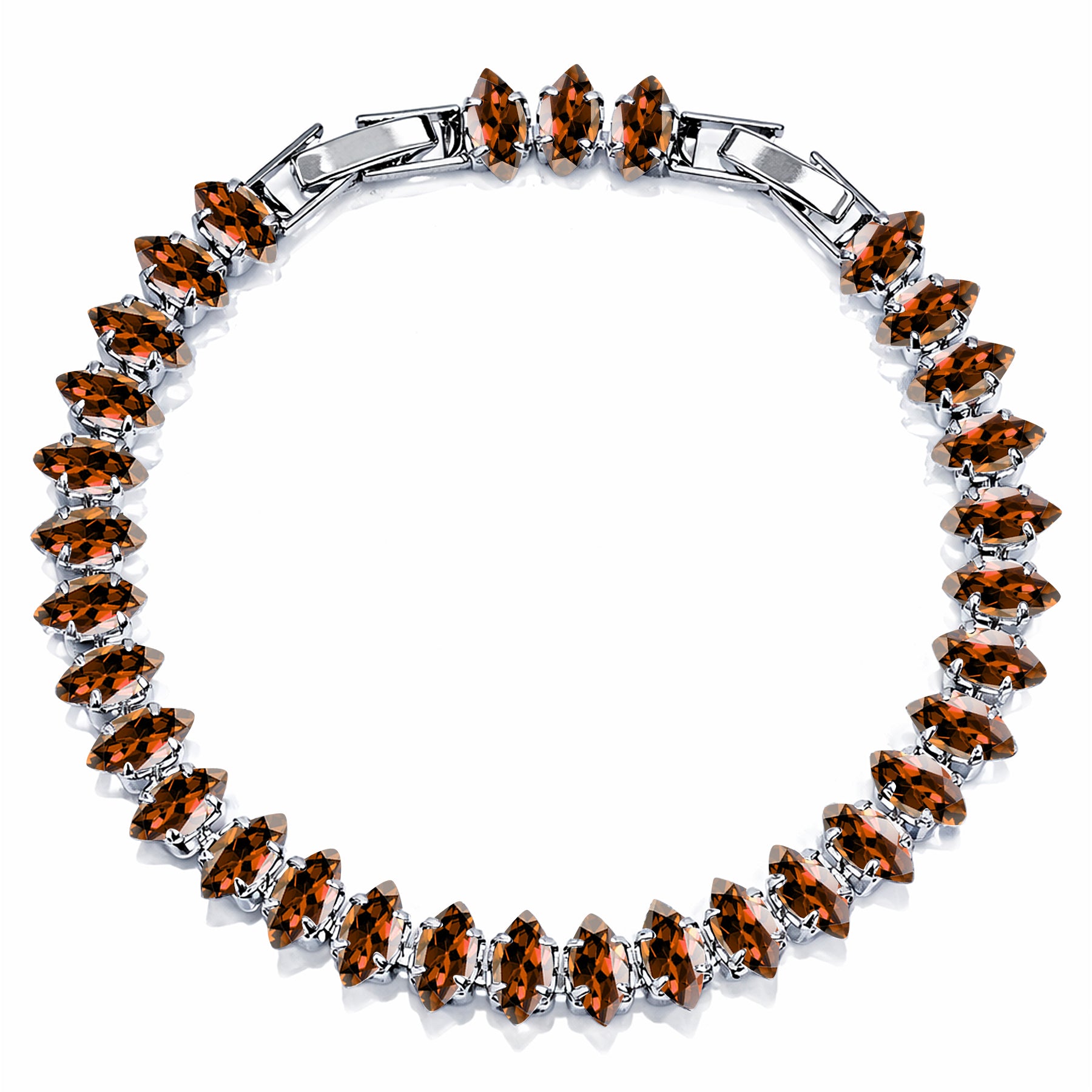 JeenMata 11 TCW January Garnet - Marquise Cut Birthstone Tennis Bracelet for Women in Eternity Design - White Gold Plating, Female, Adult