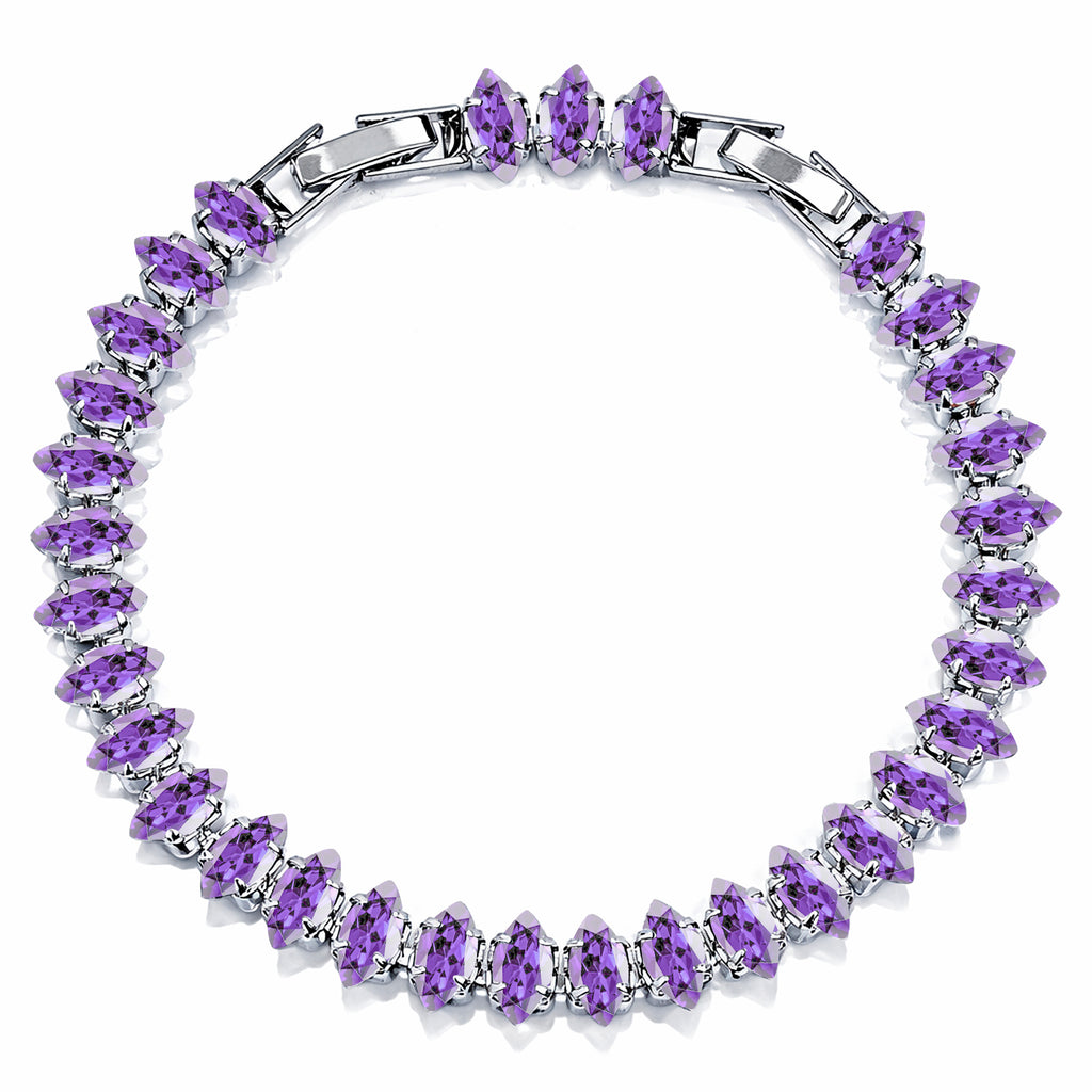 JeenMata 11 TCW February Amethyst - Marquise Cut Birthstone Tennis Bracelet for Women in Eternity Design - White Gold Plating, Female, Adult