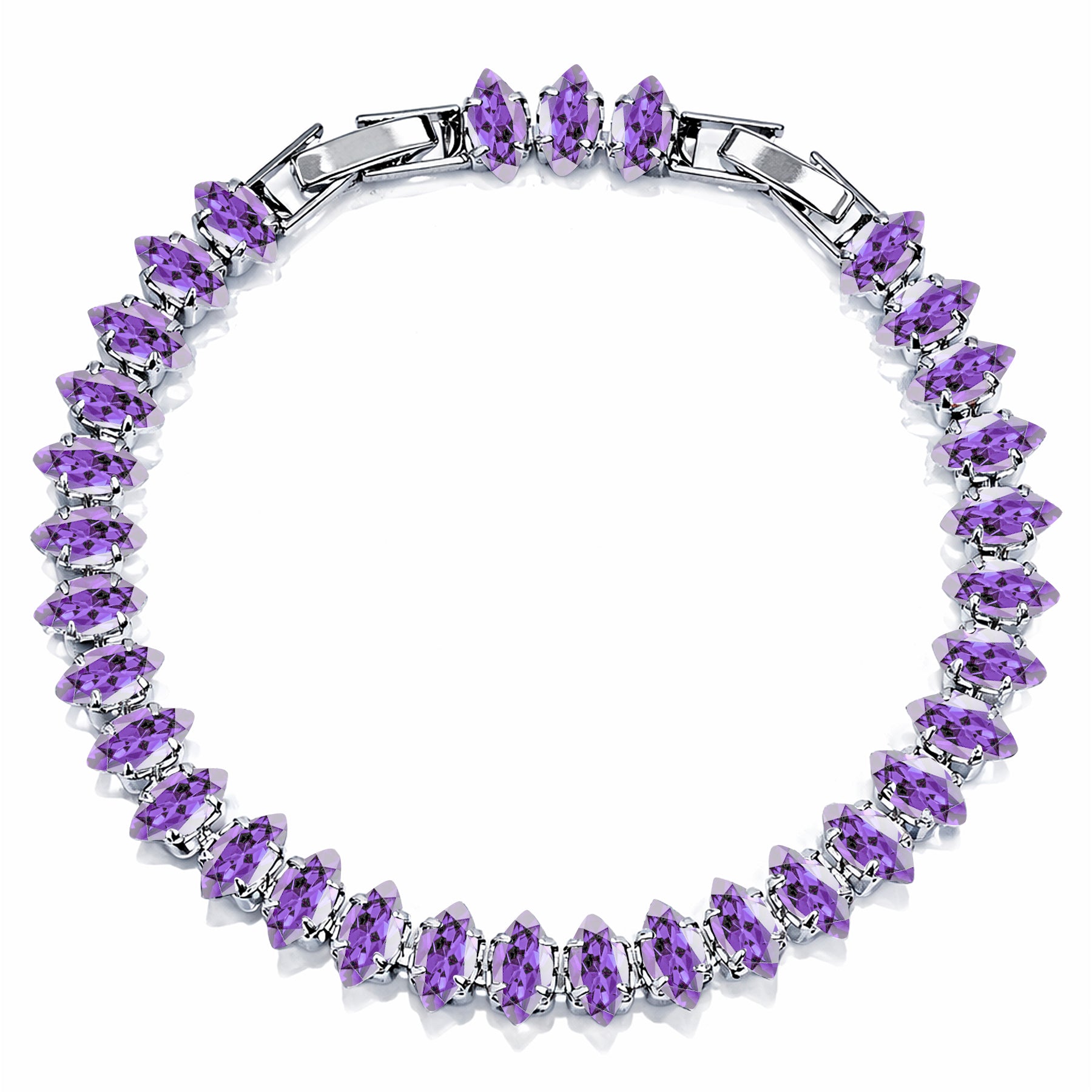 JeenMata 11 TCW February Amethyst - Marquise Cut Birthstone Tennis Bracelet for Women in Eternity Design - White Gold Plating, Female, Adult