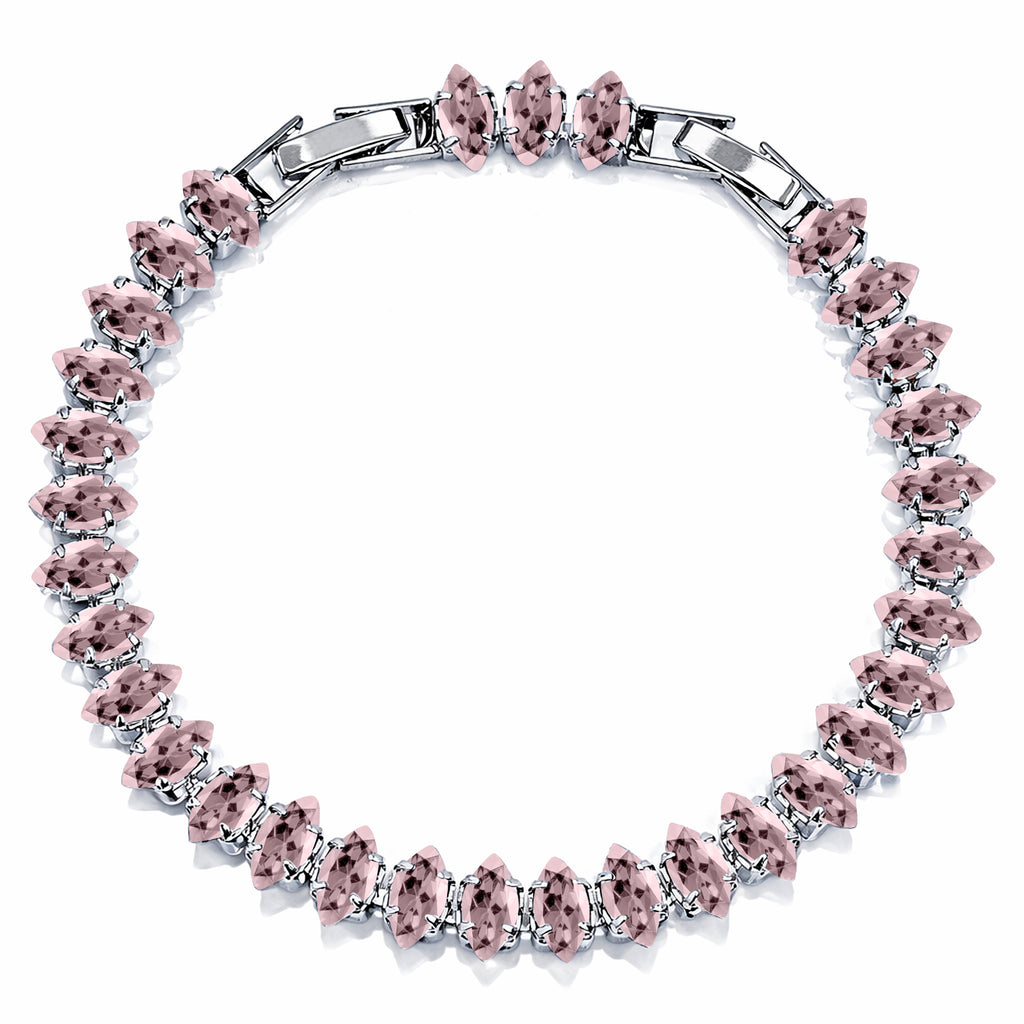 JeenMata 11 TCW October Pink Tourmaline - Marquise Cut Birthstone Tennis Bracelet for Women in Eternity Design - White Gold Plating, Female, Adult
