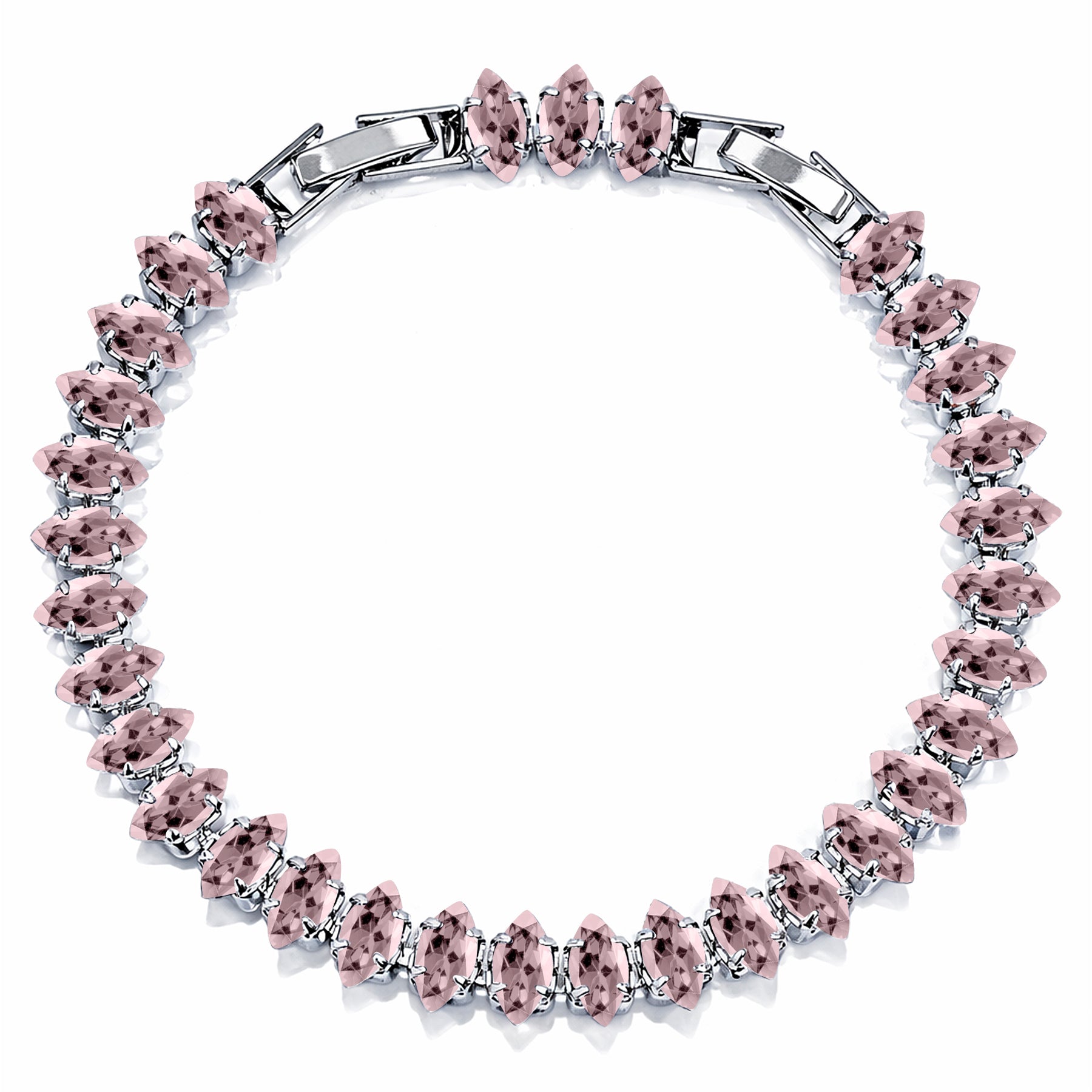 JeenMata 11 TCW October Pink Tourmaline - Marquise Cut Birthstone Tennis Bracelet for Women in Eternity Design - White Gold Plating, Female, Adult