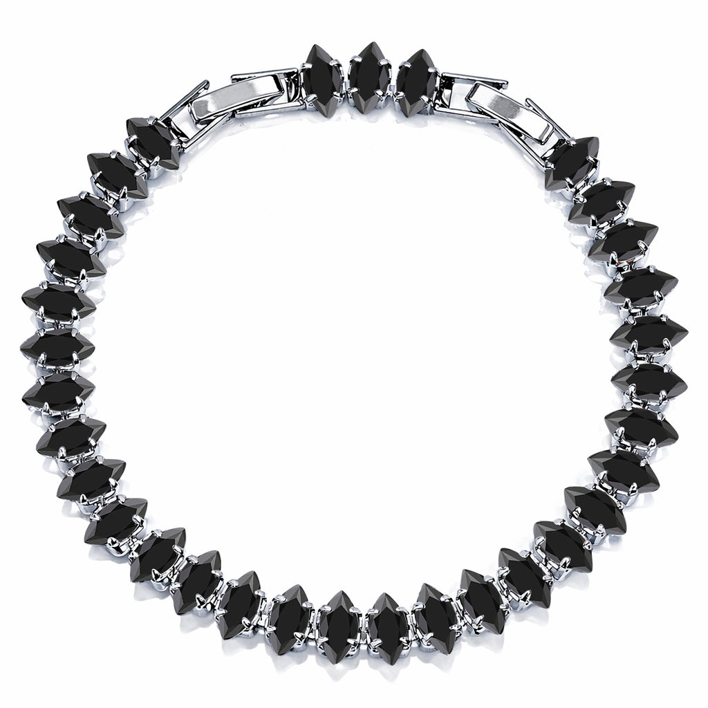 JeenMata 11 TCW Black Cubic Zirconia - Marquise Cut Birthstone Tennis Bracelet for Women in Eternity Design - White Gold Plating, Female, Adult